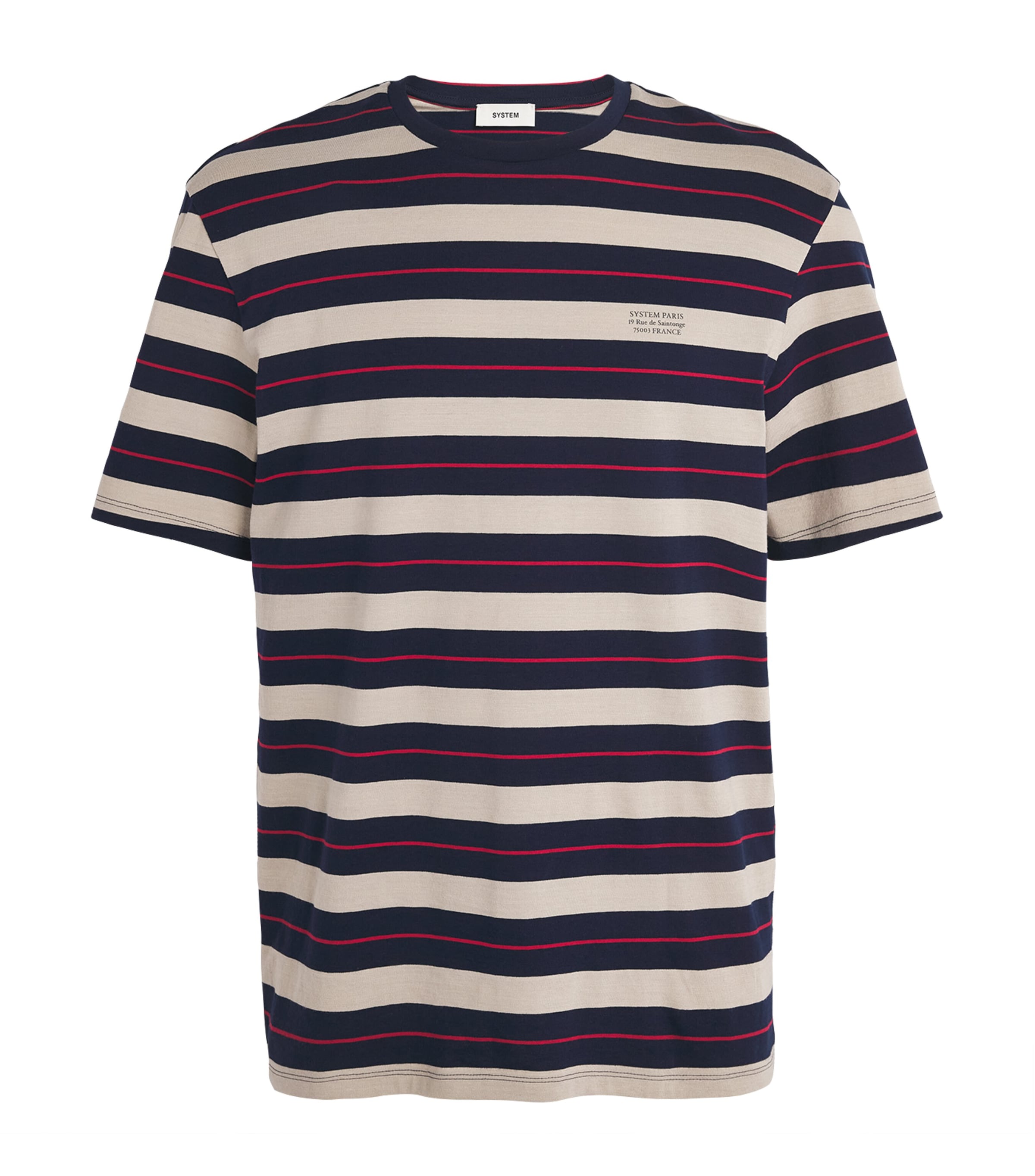 System Mens Cotton Stripe Logo T-Shirt Dark Navy Image 1