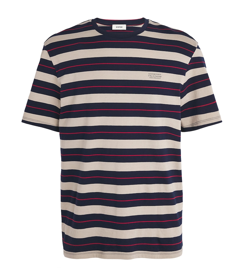 System Mens Cotton Stripe Logo T-Shirt Dark Navy Image 1