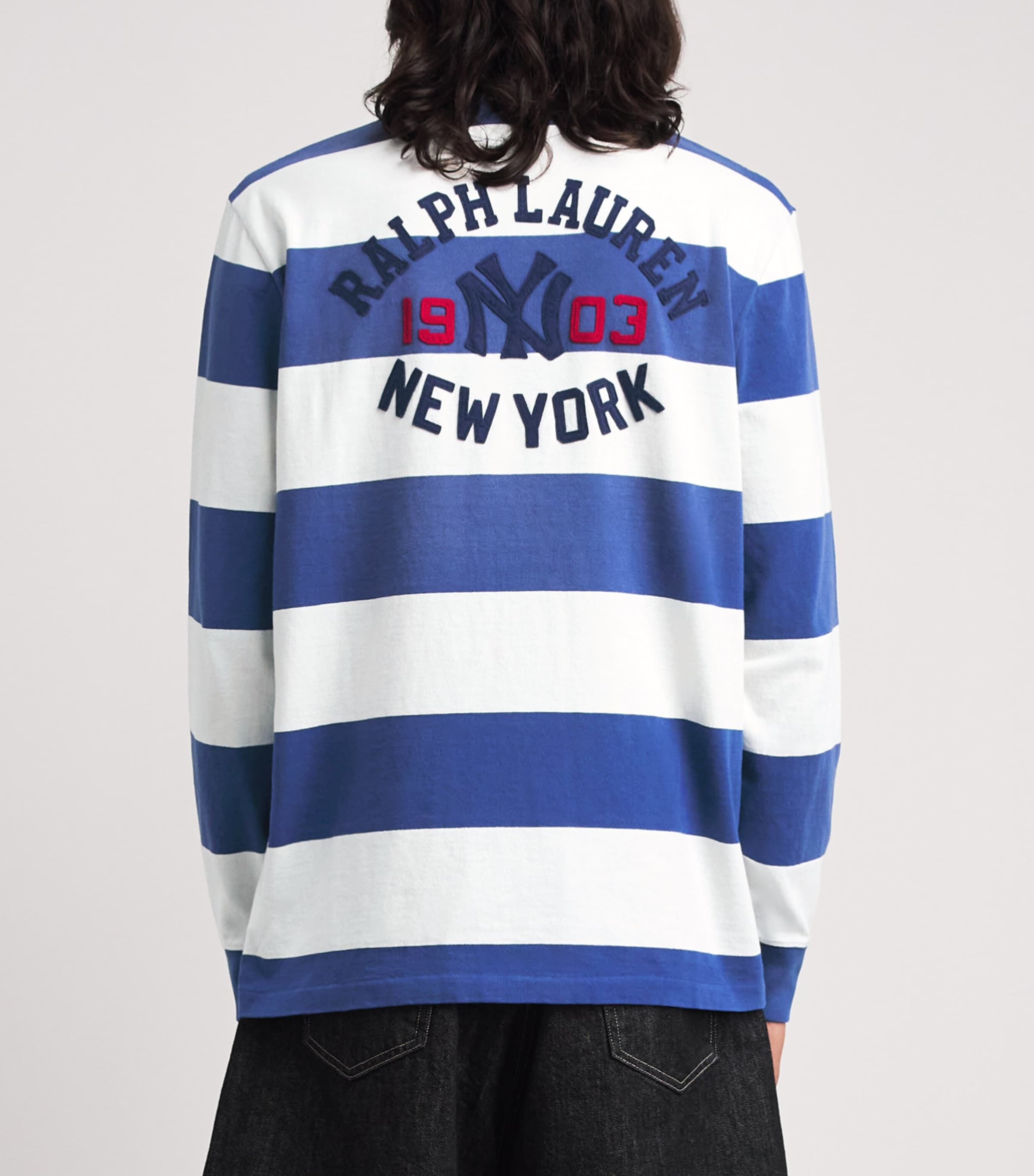 Polo Ralph Lauren Mens x Yankees Cotton Stripe Rugby Polo Shirt Annpls Blu/dkwsh Wht Image 5