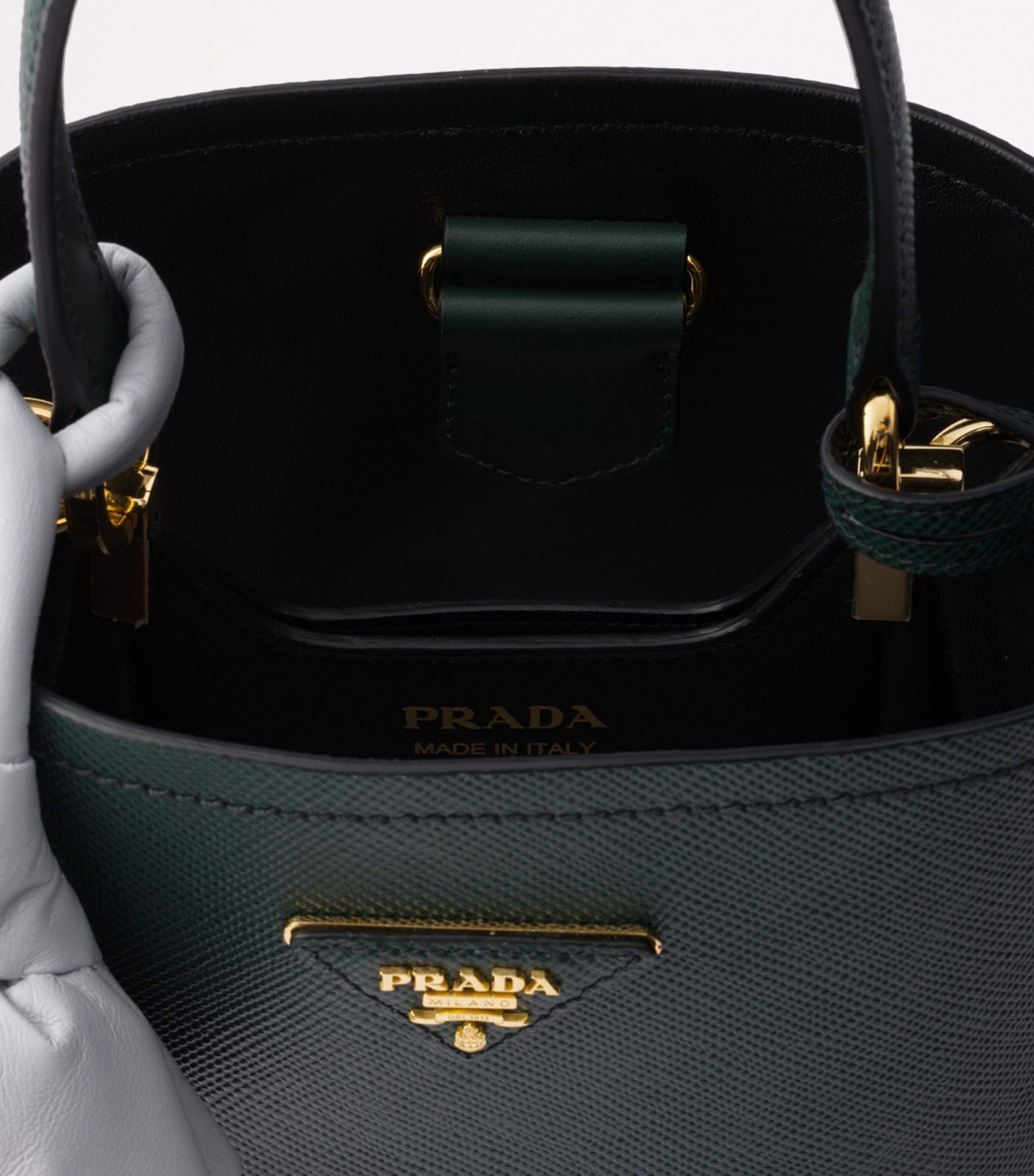 Prada Green Mini Saffiano Leather Panier Top-Handle Bag | Harrods UK