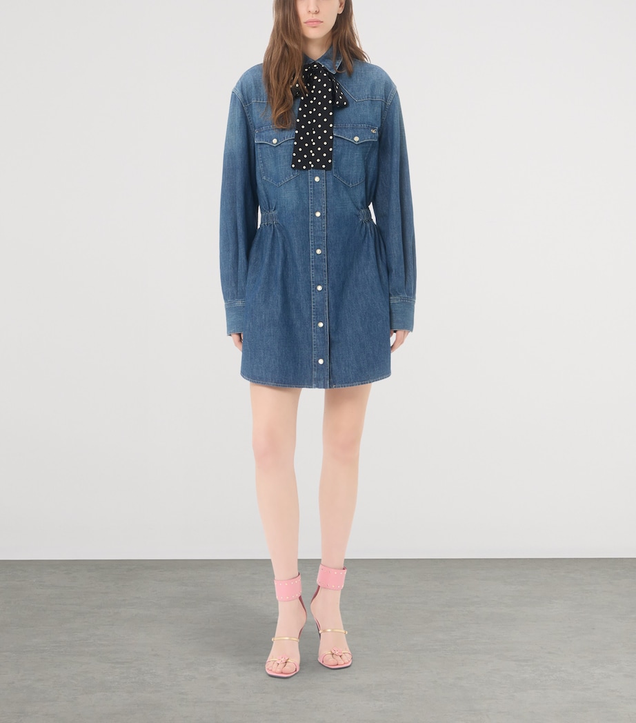 Valentino Womens Denim Polka-Dot Bow Shirt Dress Image 2