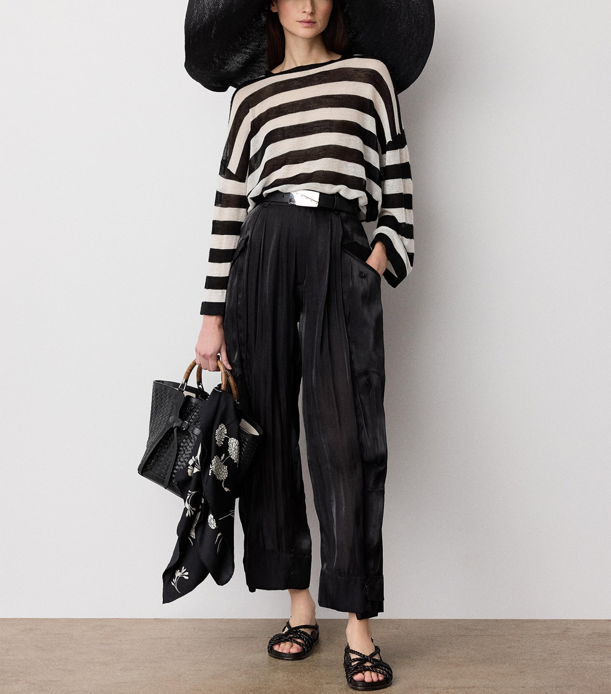 Ralph Lauren Collection Womens Mulberry Silk-Linen Stripe Sweater Black Image 2