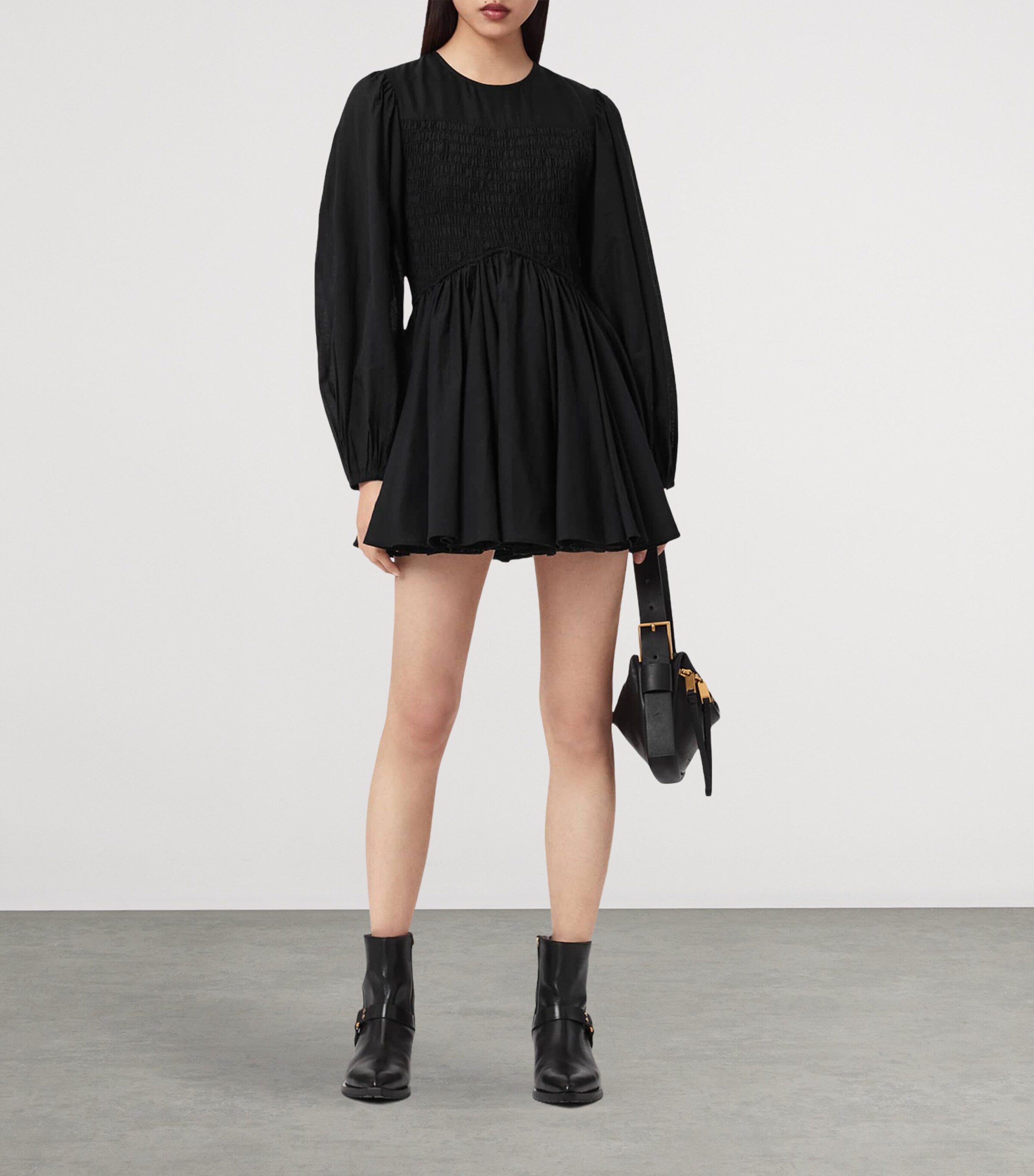 AllSaints Womens Organic Cotton-Blend Chia Mini Dress Black Image 7