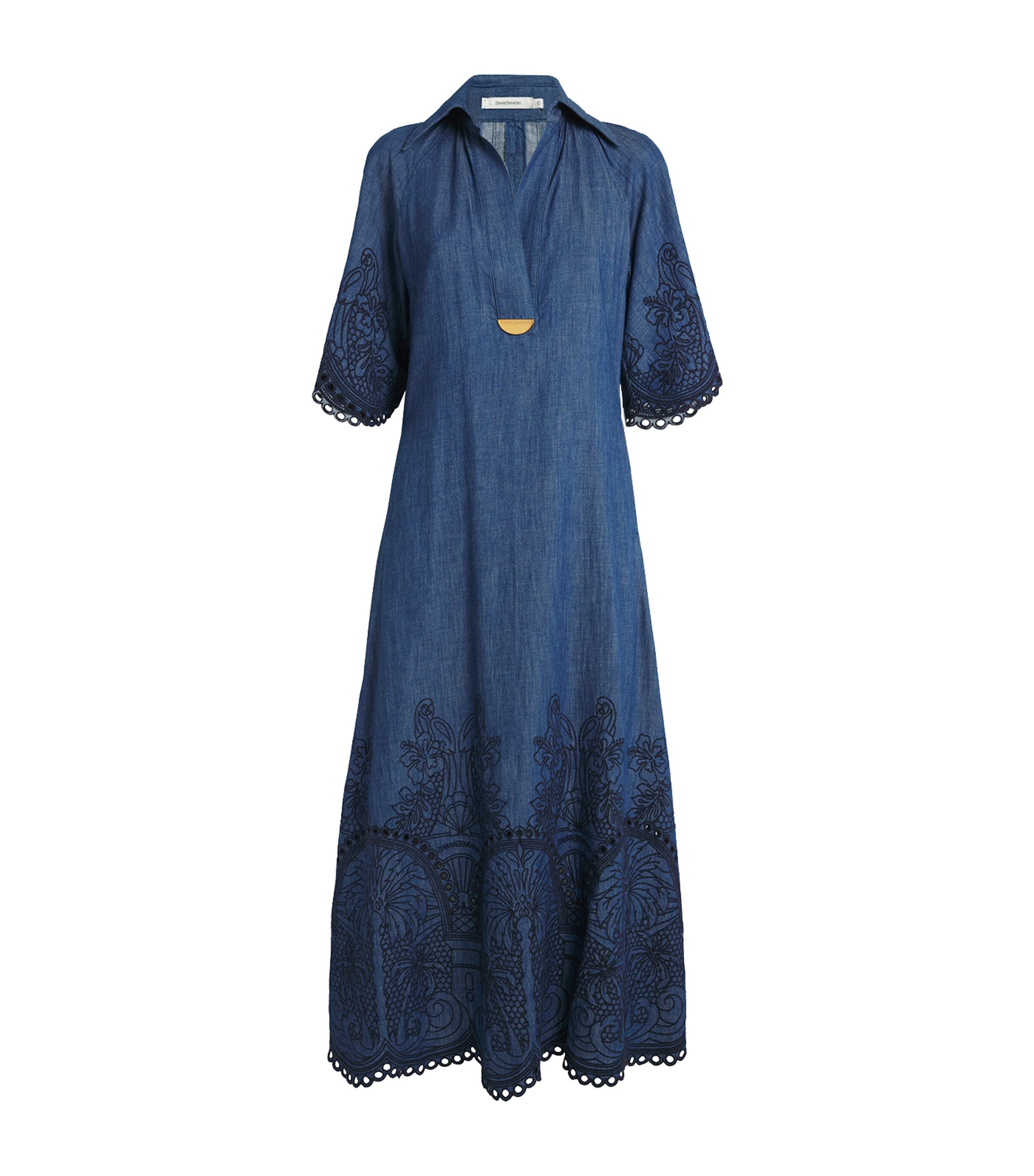 Zimmermann Denim Embroidered Coco Maxi Dress | Harrods US