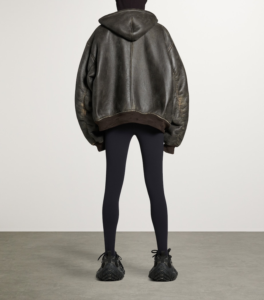 Oversized Hooded Leather Jacket 2506 Image 4