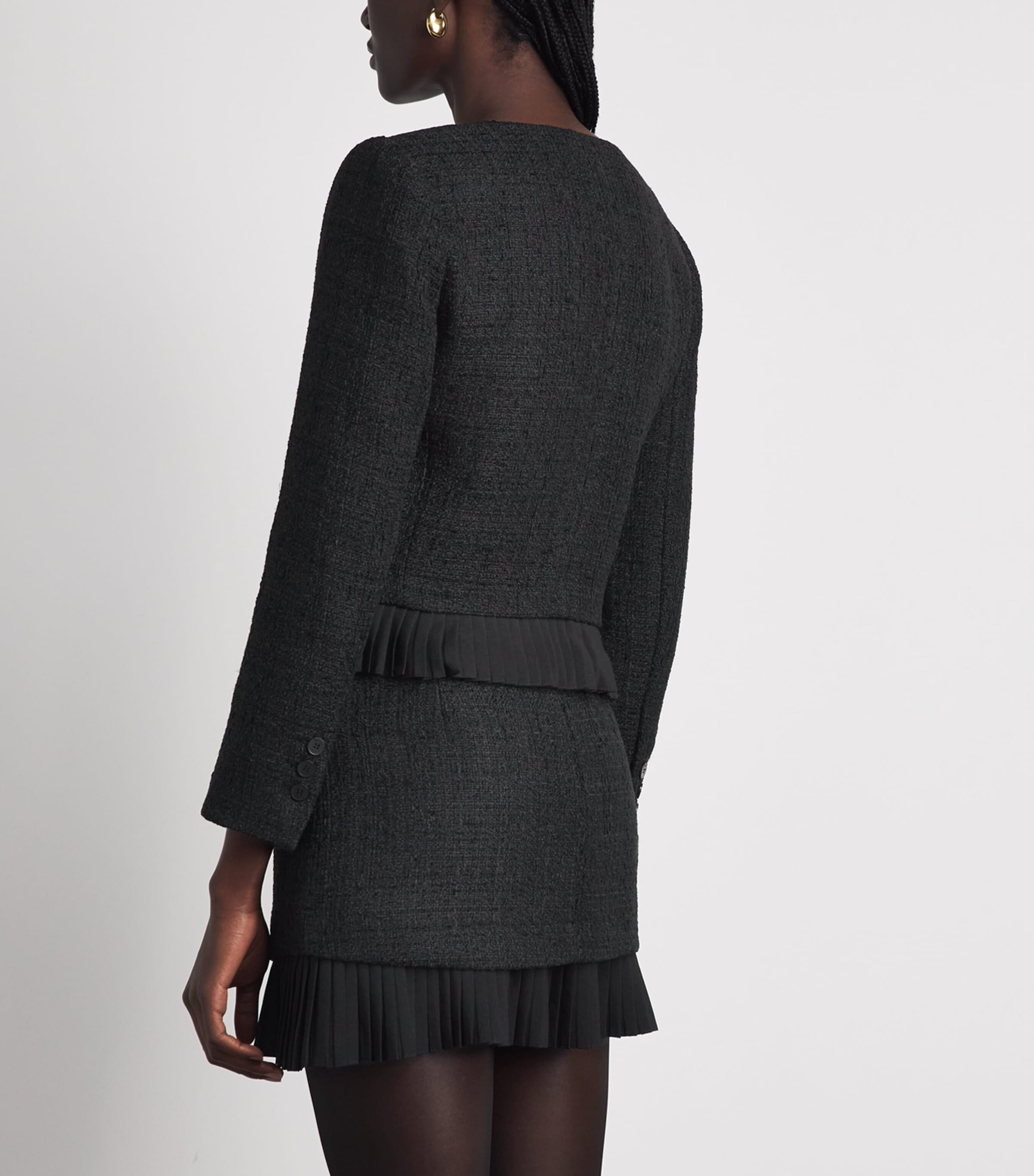Sandro Paris Womens Tweed Ruffle-Trim Jacket Black Image 5