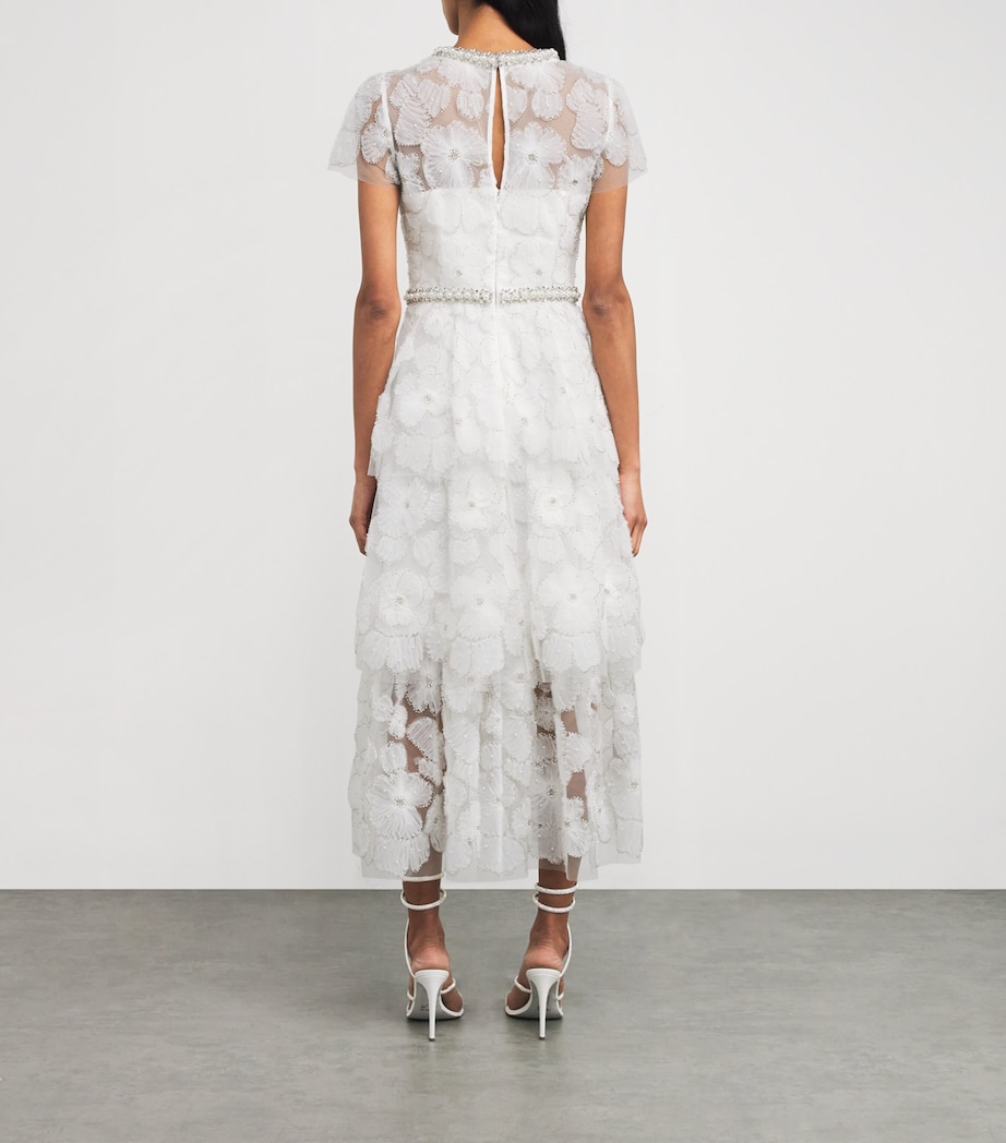 Tulle Embellished Tiered Midi Dress WHITE Image 3