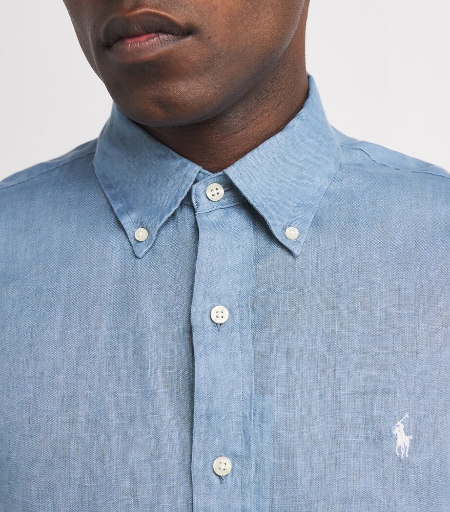 Polo Ralph Lauren Mens Linen Polo Pony Shirt Blue Image 6