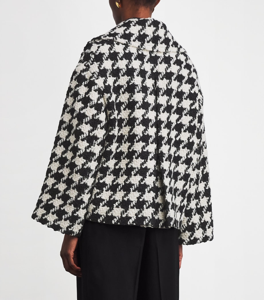 Wool Houndstooth Short Coat BLACK/IVORY Image 4