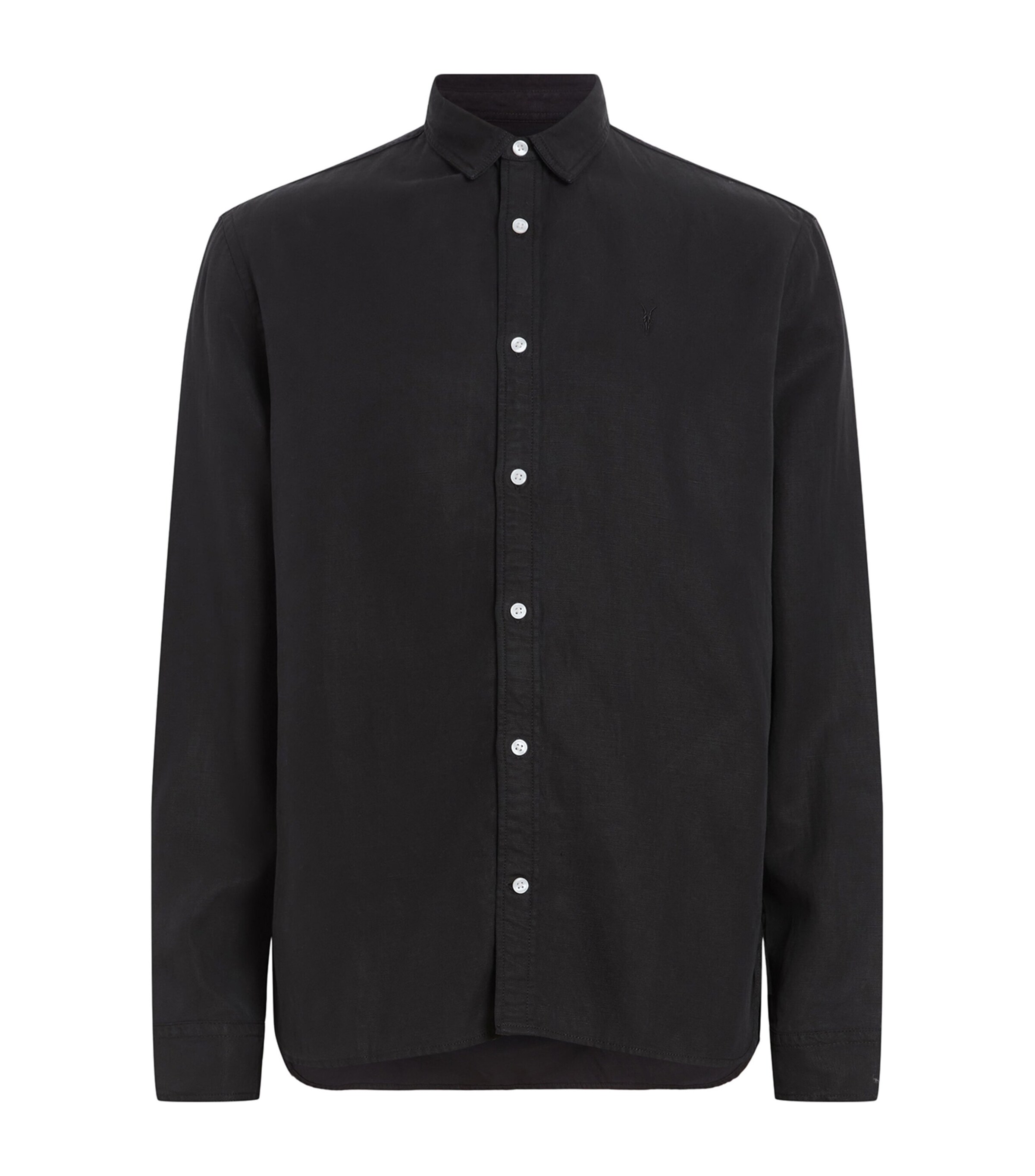 Allsaints Laguna Linen Blend Relaxed Fit Shirt In Black