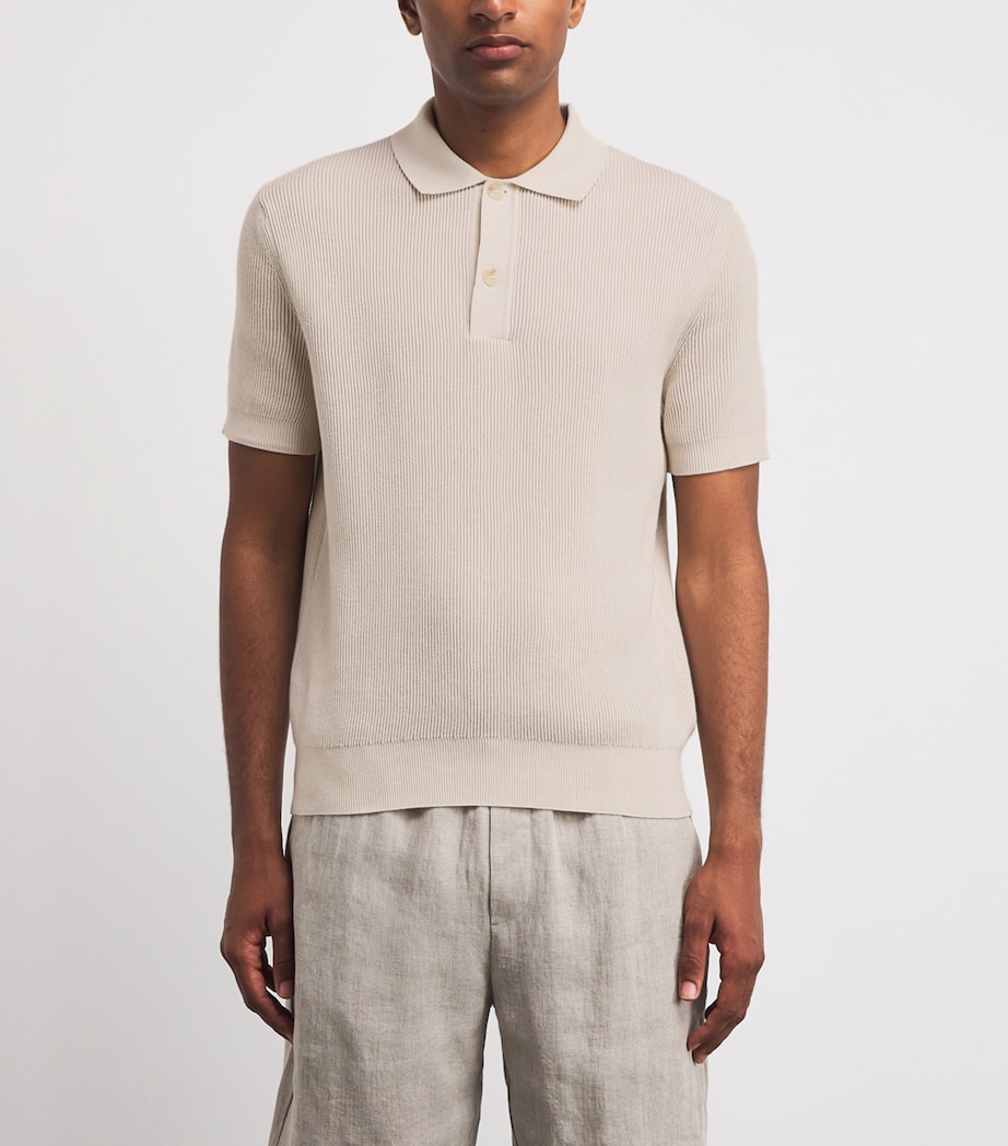 Sunspel Mens Cotton Rib-Knit Polo Shirt Whcr Ecru Image 4