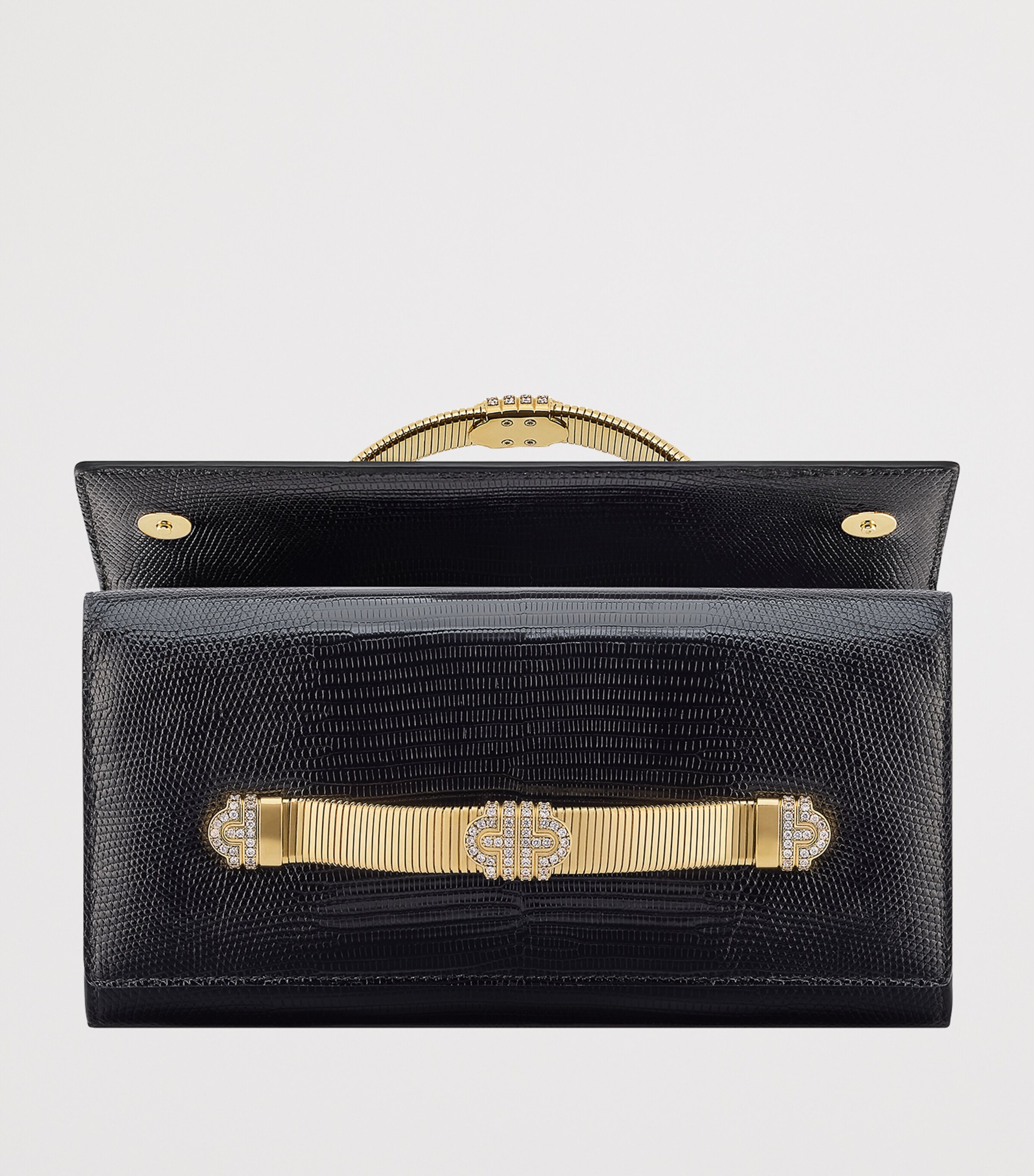 Bvlgari Lizard Leather Tubogas Clutch Bag Black Image 3