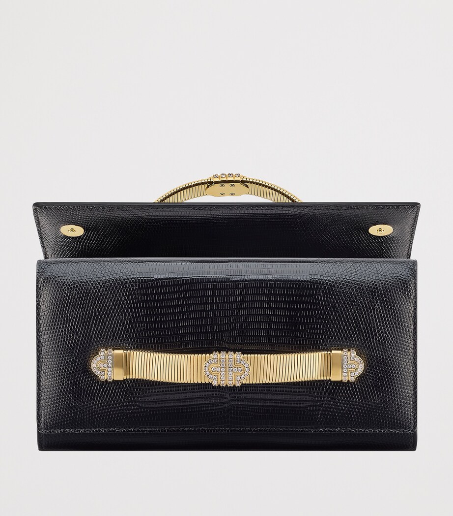 Bvlgari Lizard Leather Tubogas Clutch Bag Black Image 3