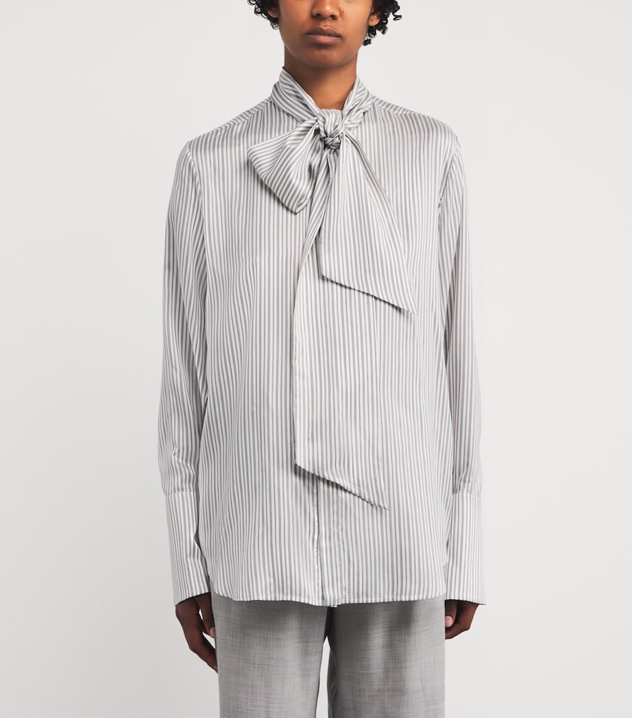 Silk Scarf Shirt 0605 - WHT/NVY BRDX Image 3