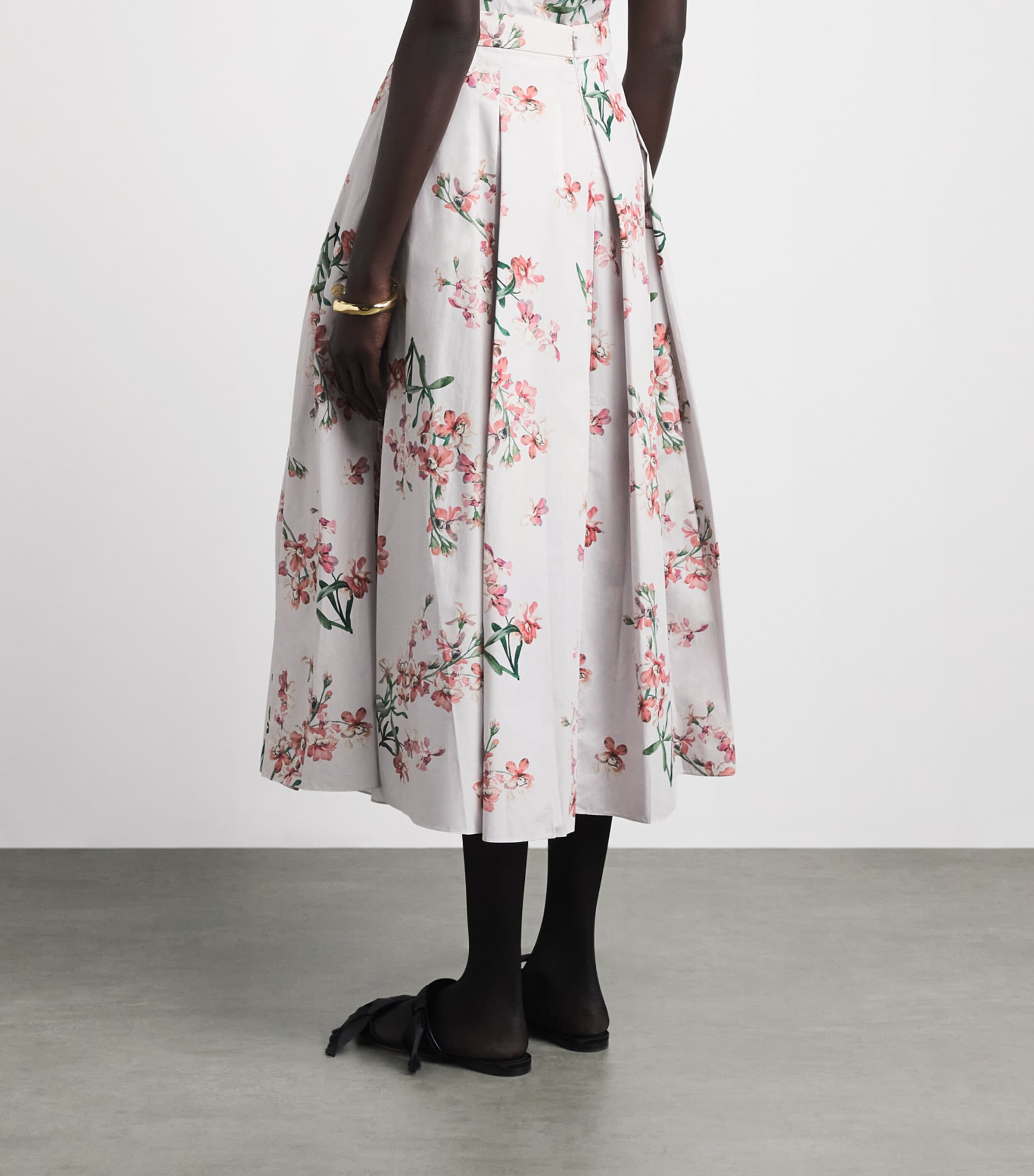 Erdem Womens Cotton Floral Pleated Midi Skirt Paintd Orchd Ptl Pnk Image 5