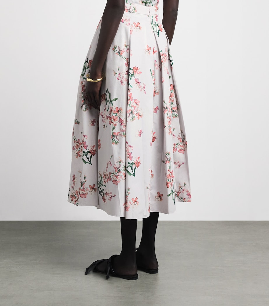 Erdem Womens Cotton Floral Pleated Midi Skirt Paintd Orchd Ptl Pnk Image 5