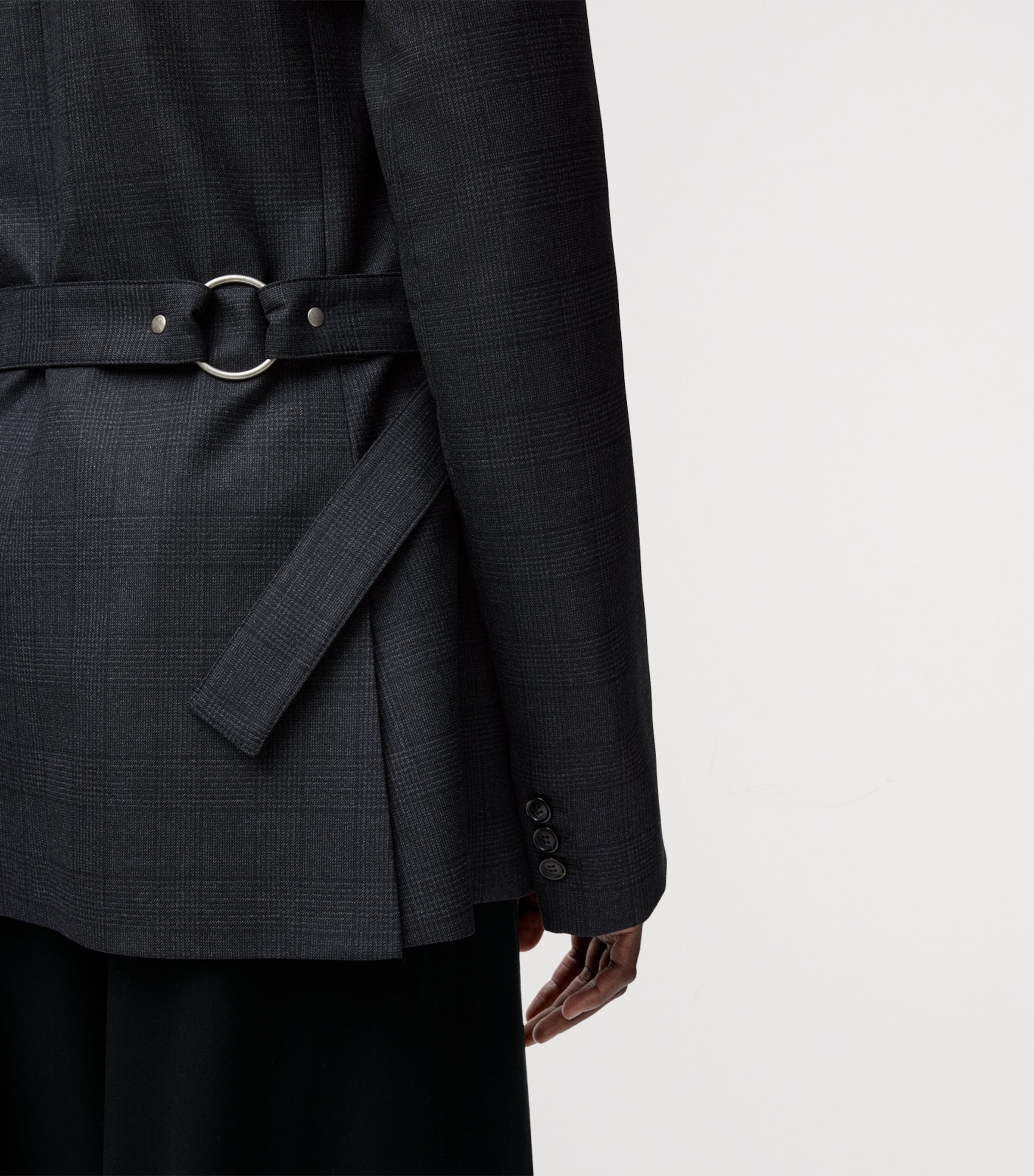 Wool Check Draped Blazer DARK GREY Image 5