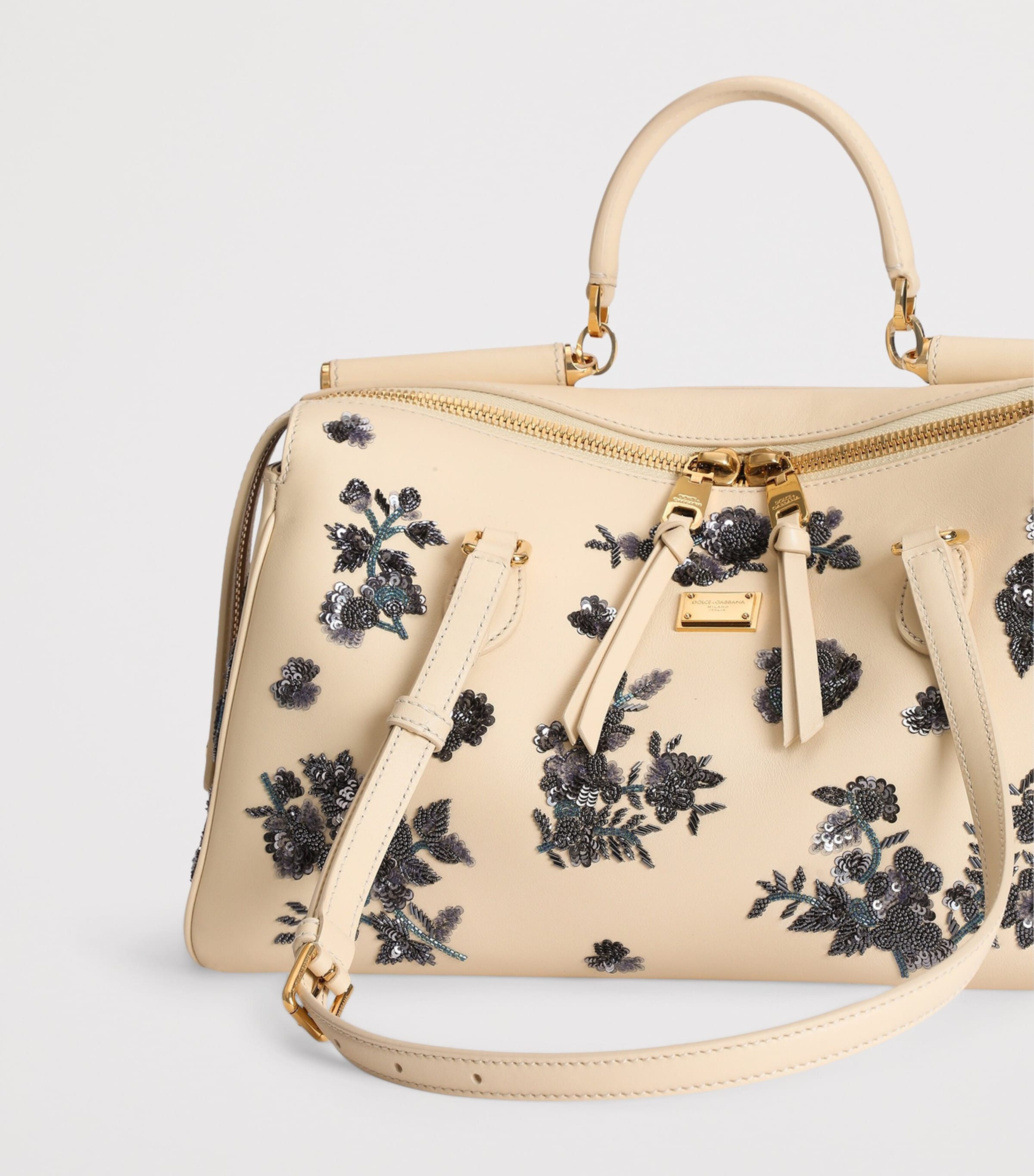 Dolce&Gabbana Calfskin Embellished Vittoria Shoulder Bag Burro/mul Image 3