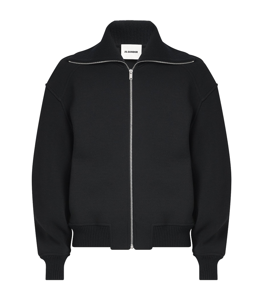 Wool Zip-Up Bomber Jacket BLACK Image 1