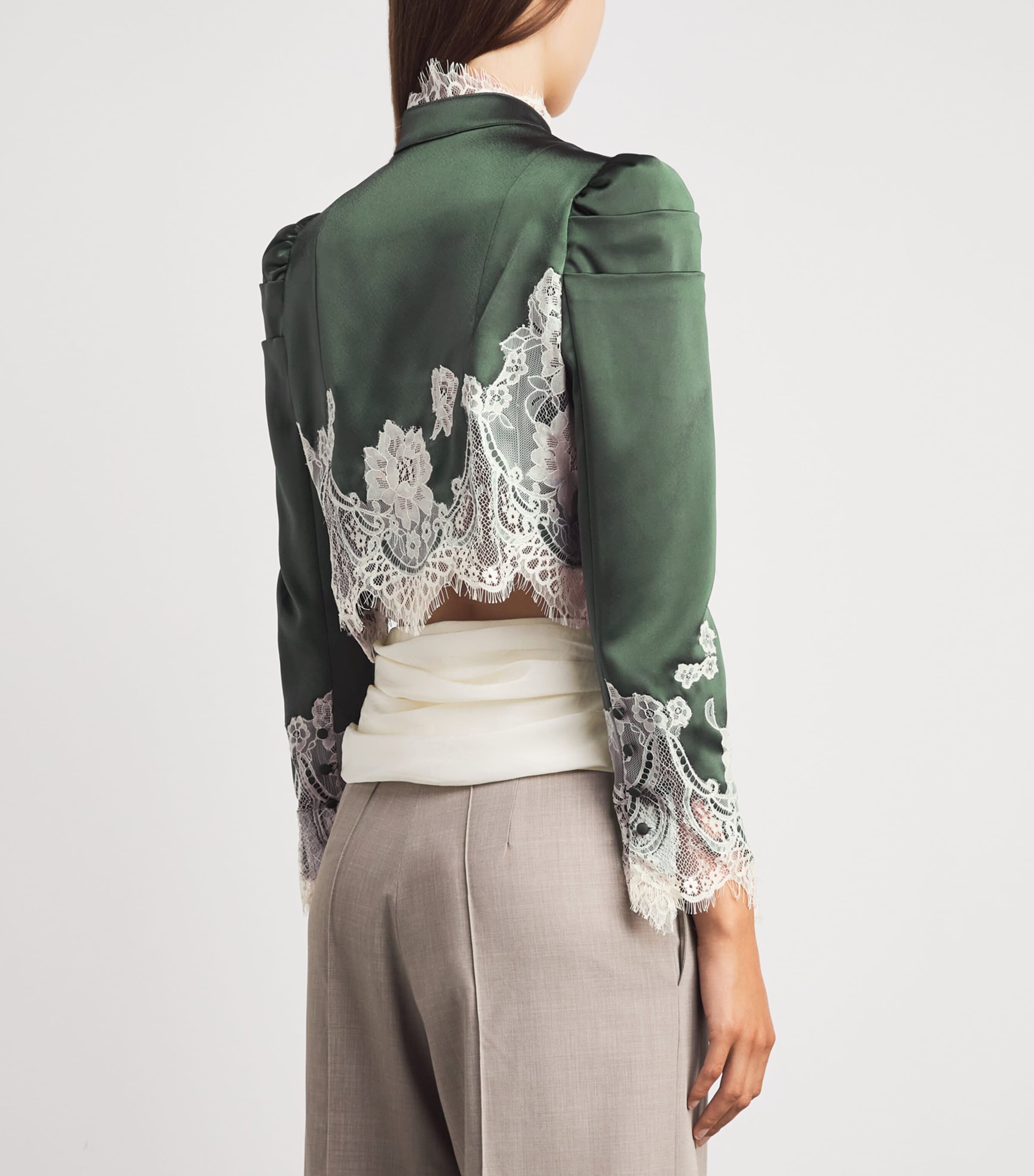 Alice+Olivia Womens Lace-Trim Thomasina Jacket Dark Fern Image 5