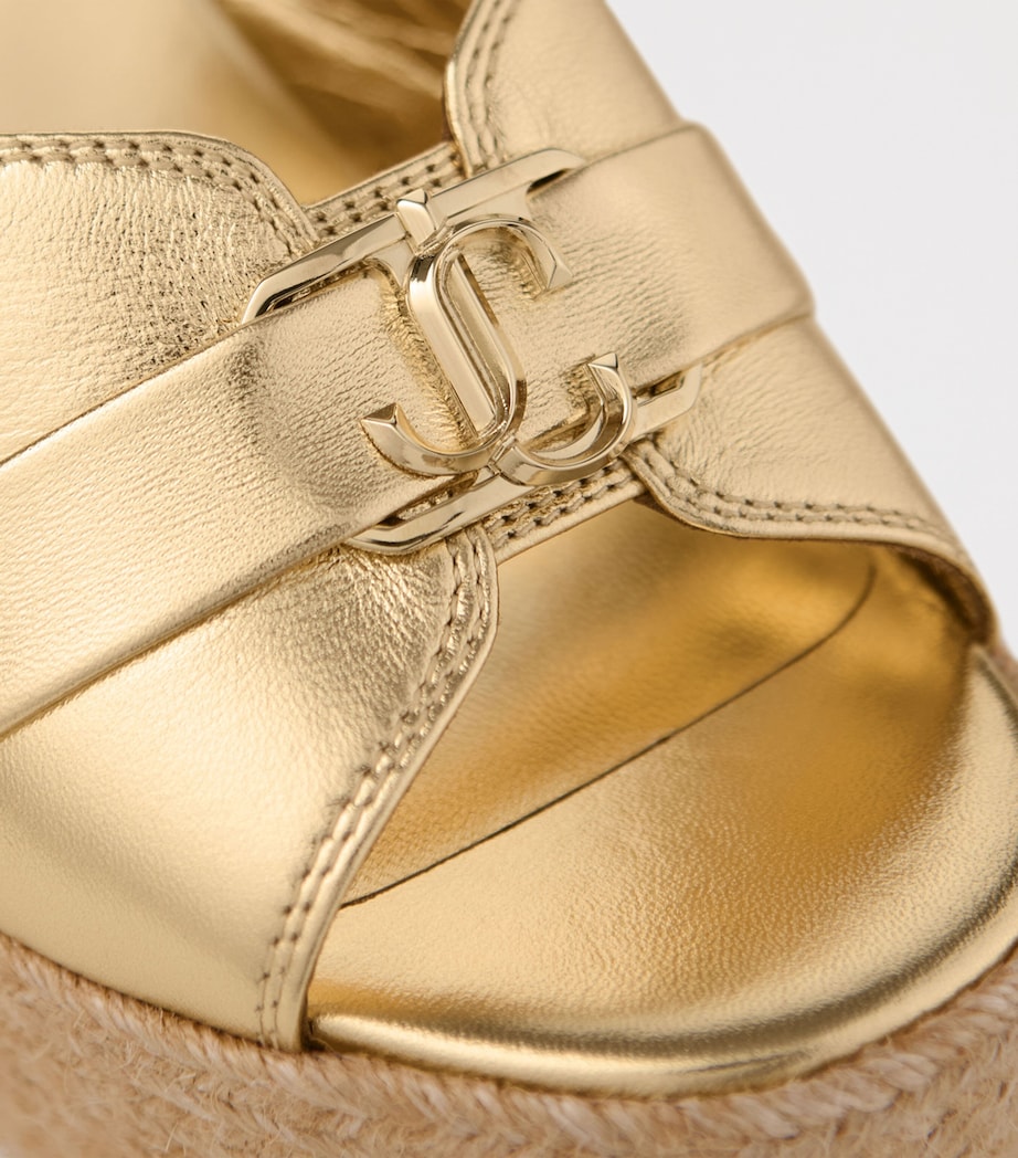 Jimmy Choo Leda 100 Leather Wedge Sandals Gold/gold Image 2