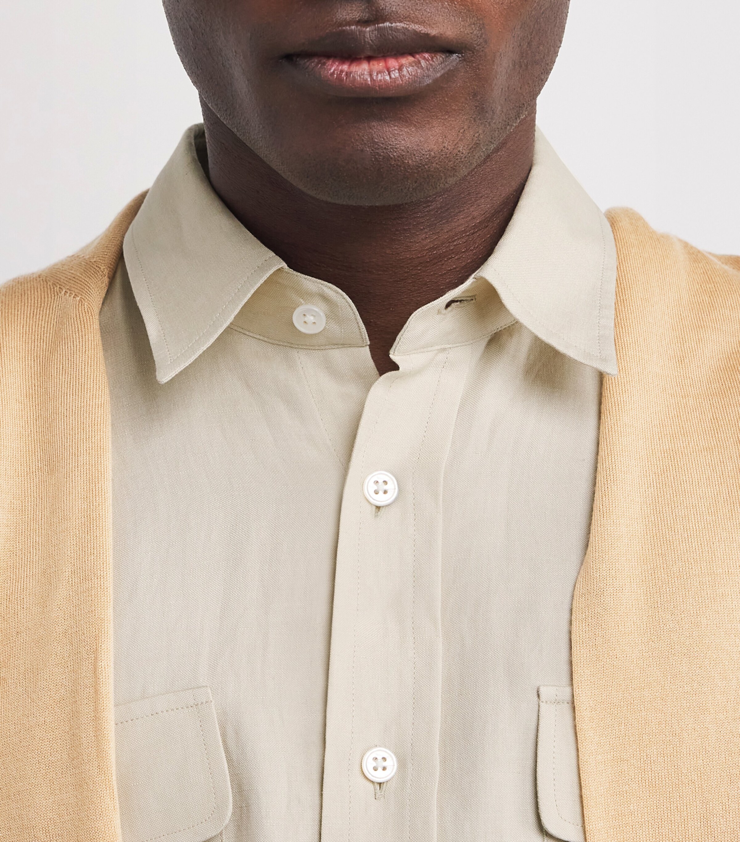 Ralph Lauren Purple Label Mens Silk-Linen Pocket-Detail Shirt Summer Sand Image 6