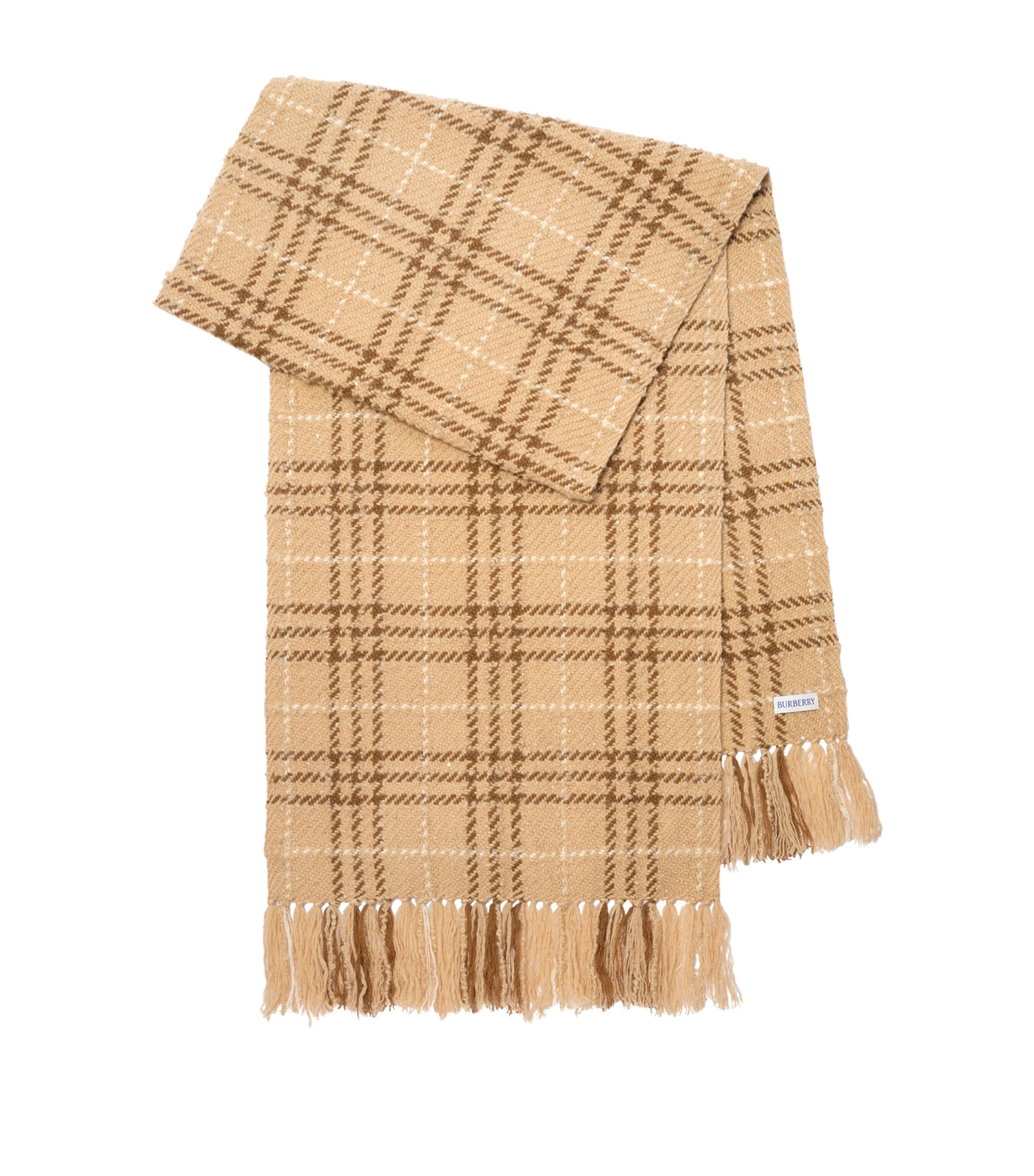 Burberry Cashmere-Wool-Silk Sequin Check Scarf Finch Beige Image 1