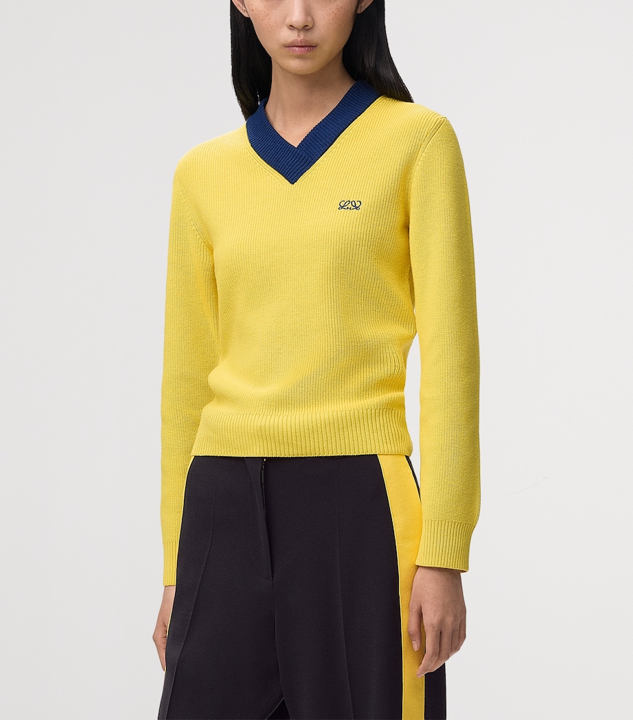 LOEWE Womens Cotton-Wool V-Neck Sweater Yellow/blue Image 3