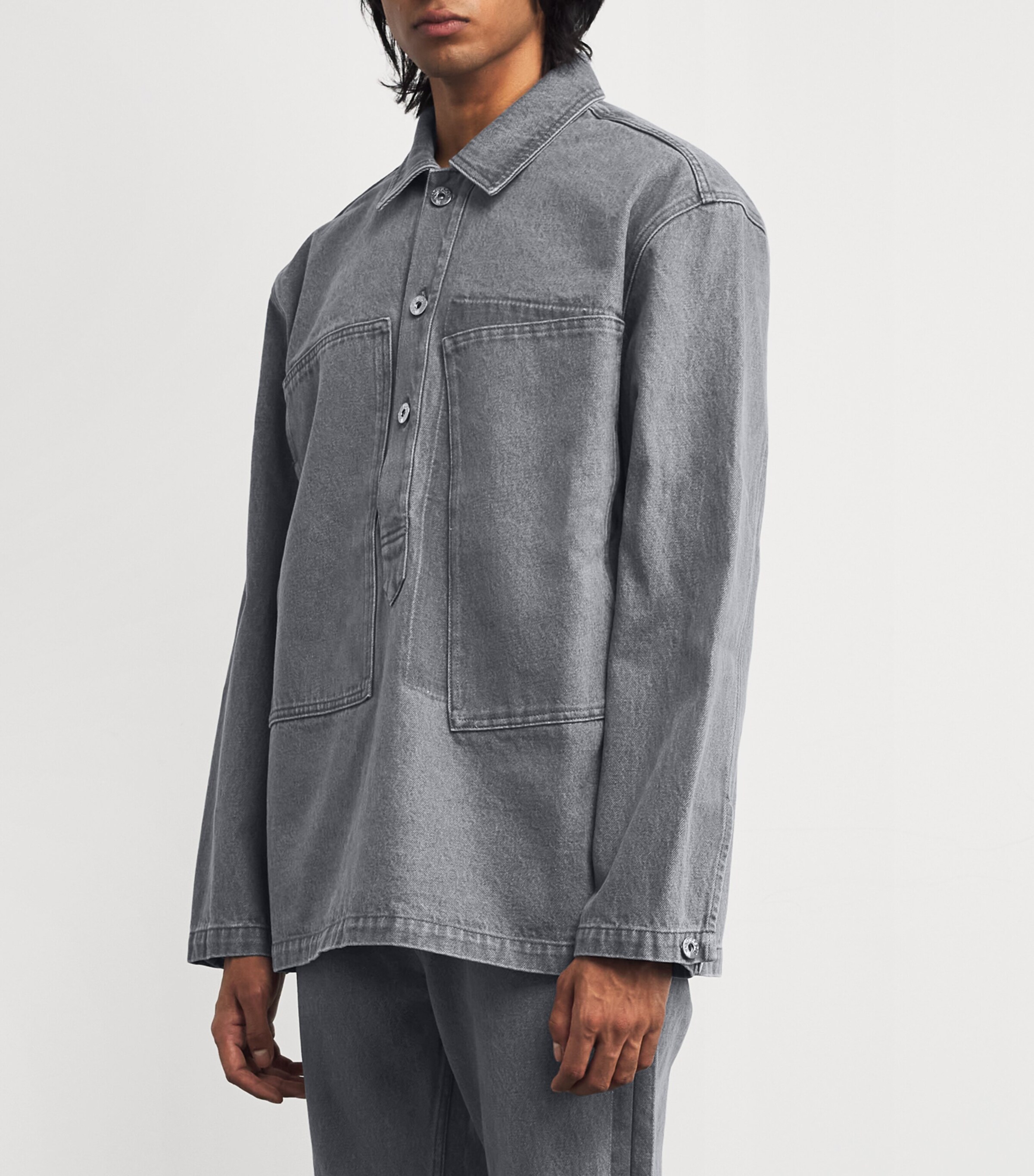 JW Anderson Mens Patch Pocket Rugby Shirt Light Grey Image 3
