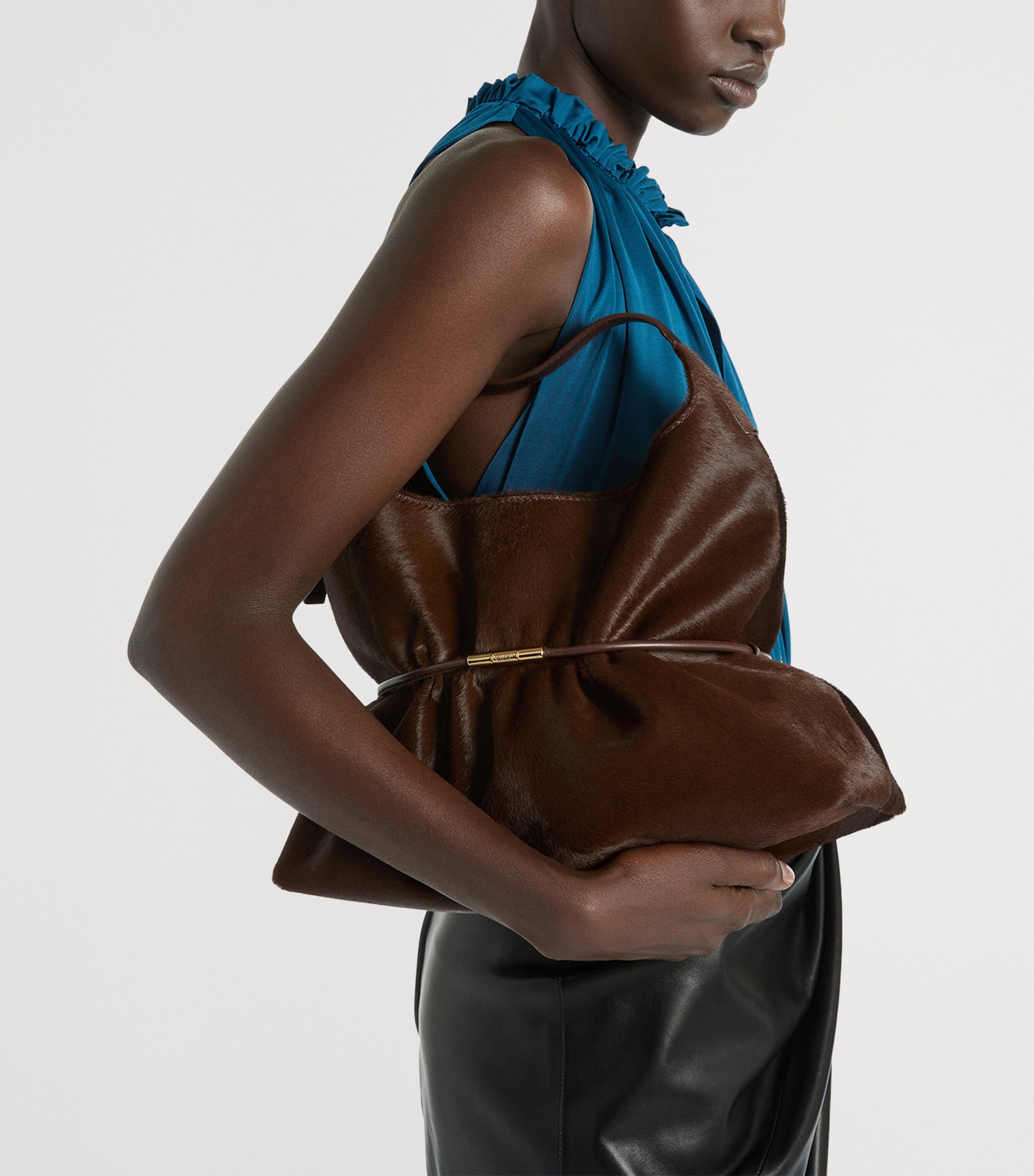 Balmain Medium Pony Hair Sphynx Shoulder Bag Marron Fonce Image 2