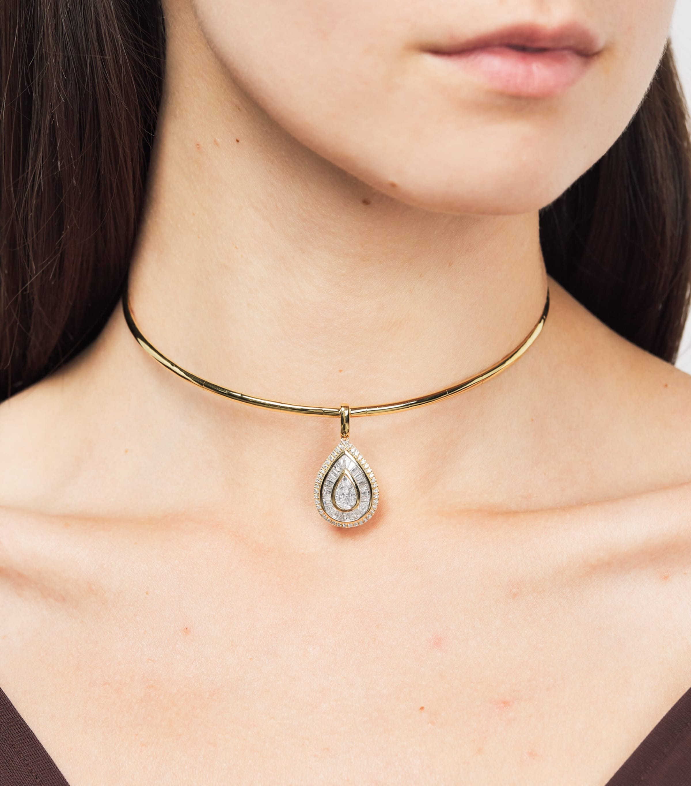 Yellow Gold and Diamond Pendant Choker YELLOW GOLD Image 3