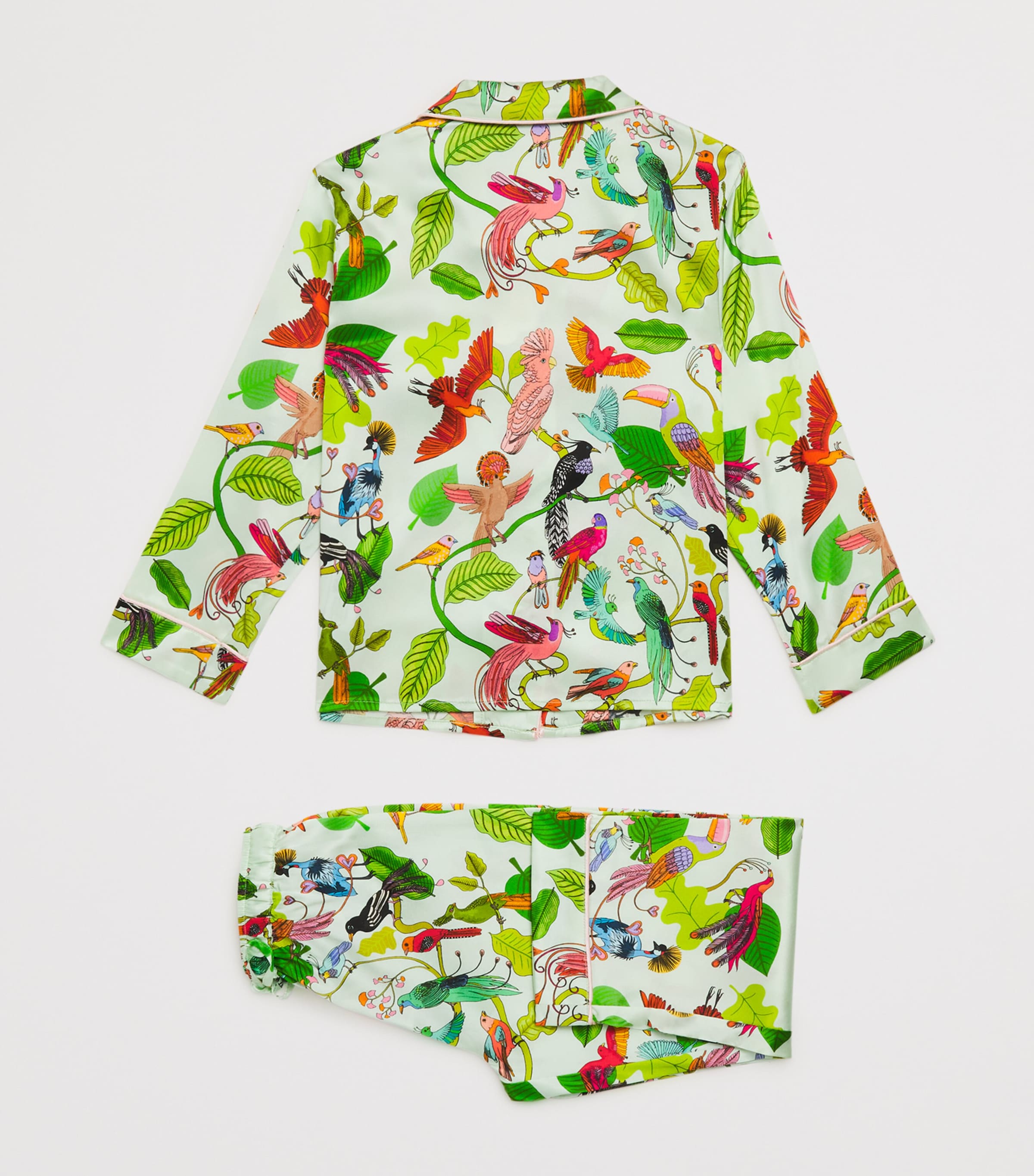 Stretch-Silk Birds of a Feather Print Pyjama Set (2-13 Years) GREEN Image 2