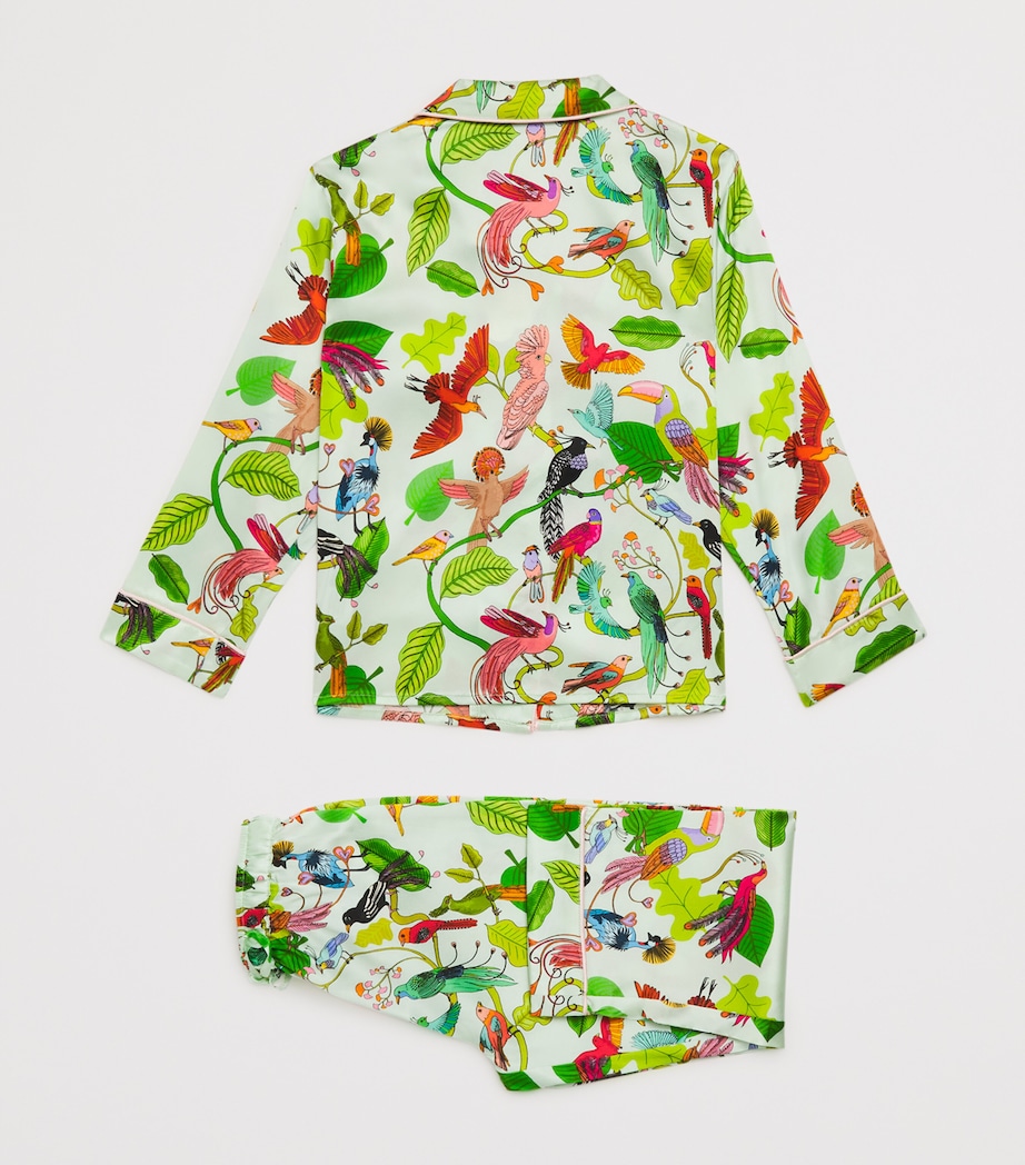 Stretch-Silk Birds of a Feather Print Pyjama Set (2-13 Years) GREEN Image 2