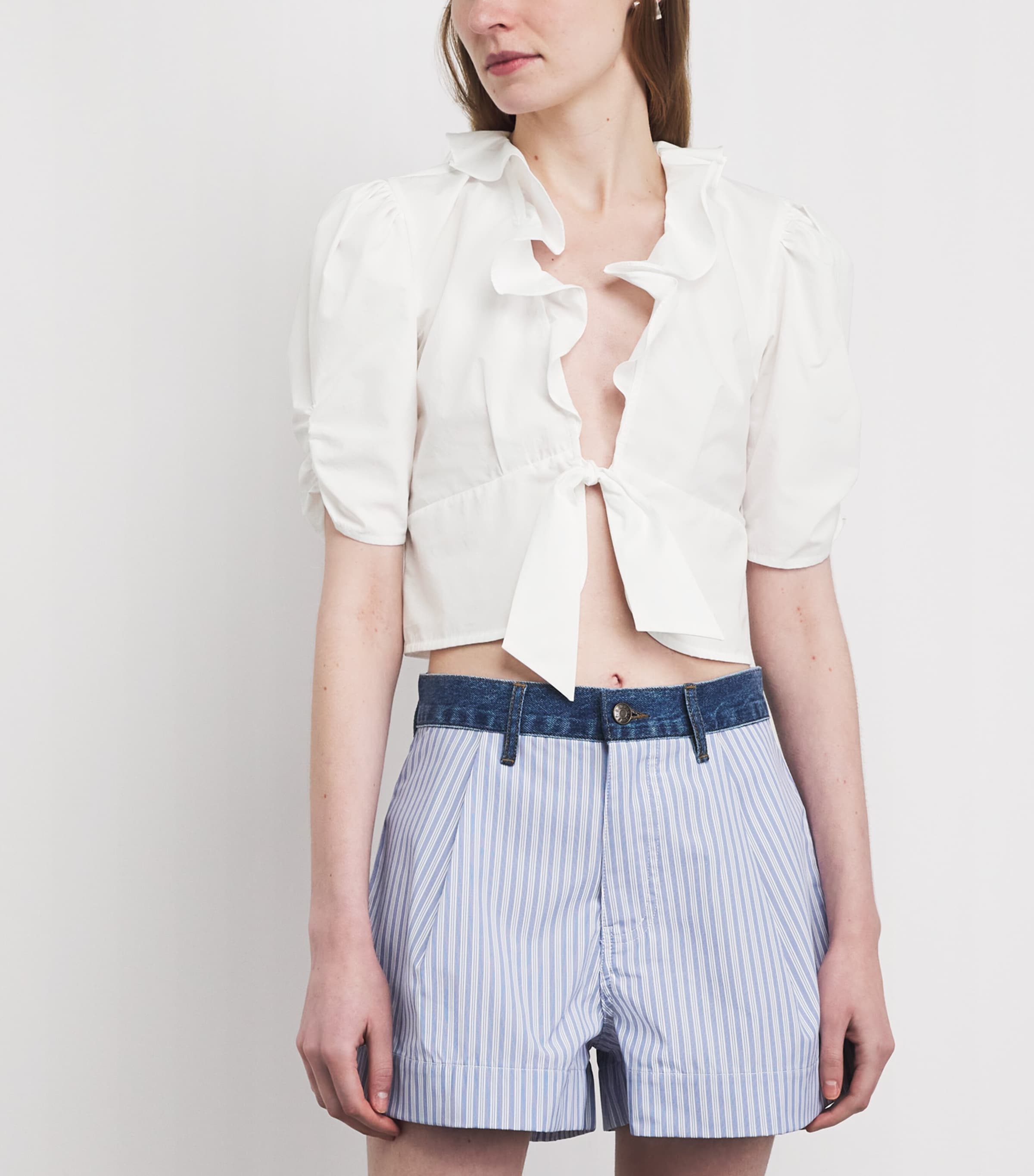 Sandro Paris Womens Cotton Ruffle Blouse White Image 4