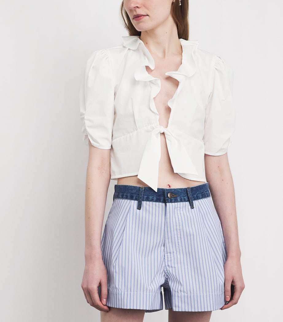 Sandro Paris Womens Cotton Ruffle Blouse White Image 4