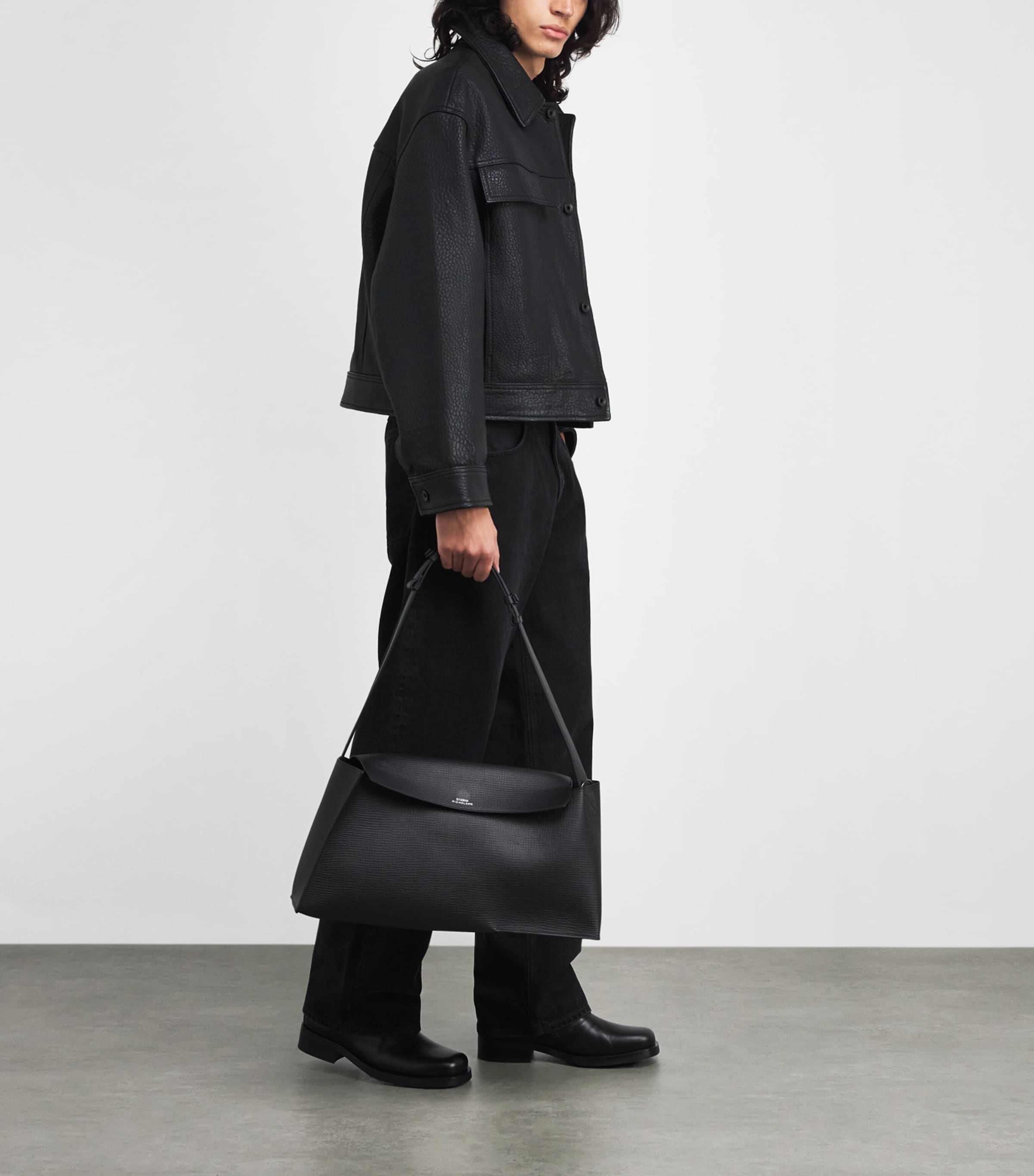 Leather Oversized Doyard Jacket BLACK Image 2