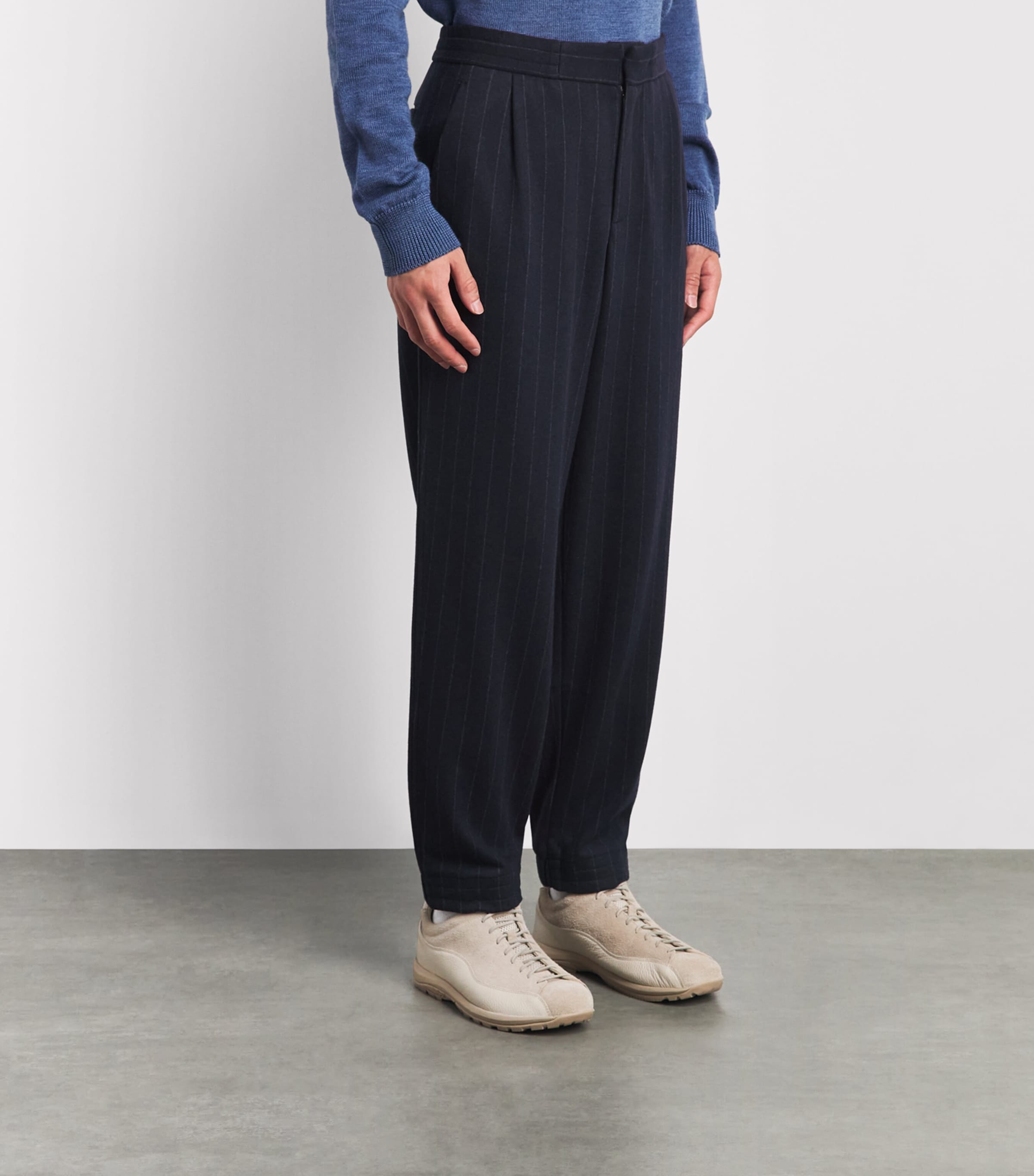 Sease Mens Wool-Cashmere-Blend Pinstripe Trousers Midnight Blue Image 4