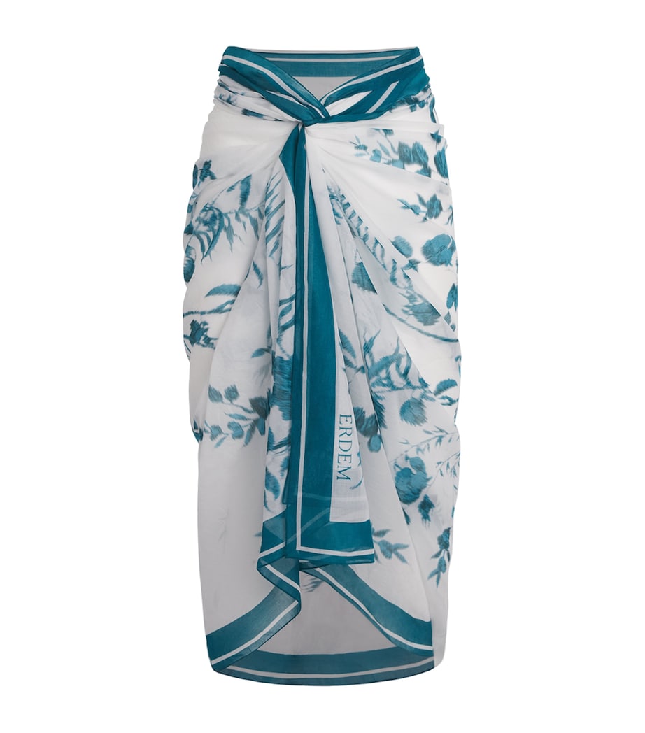 Erdem Womens Cotton Voile Printed Pareo Wld Frn Btncl Drm Bl Image 1