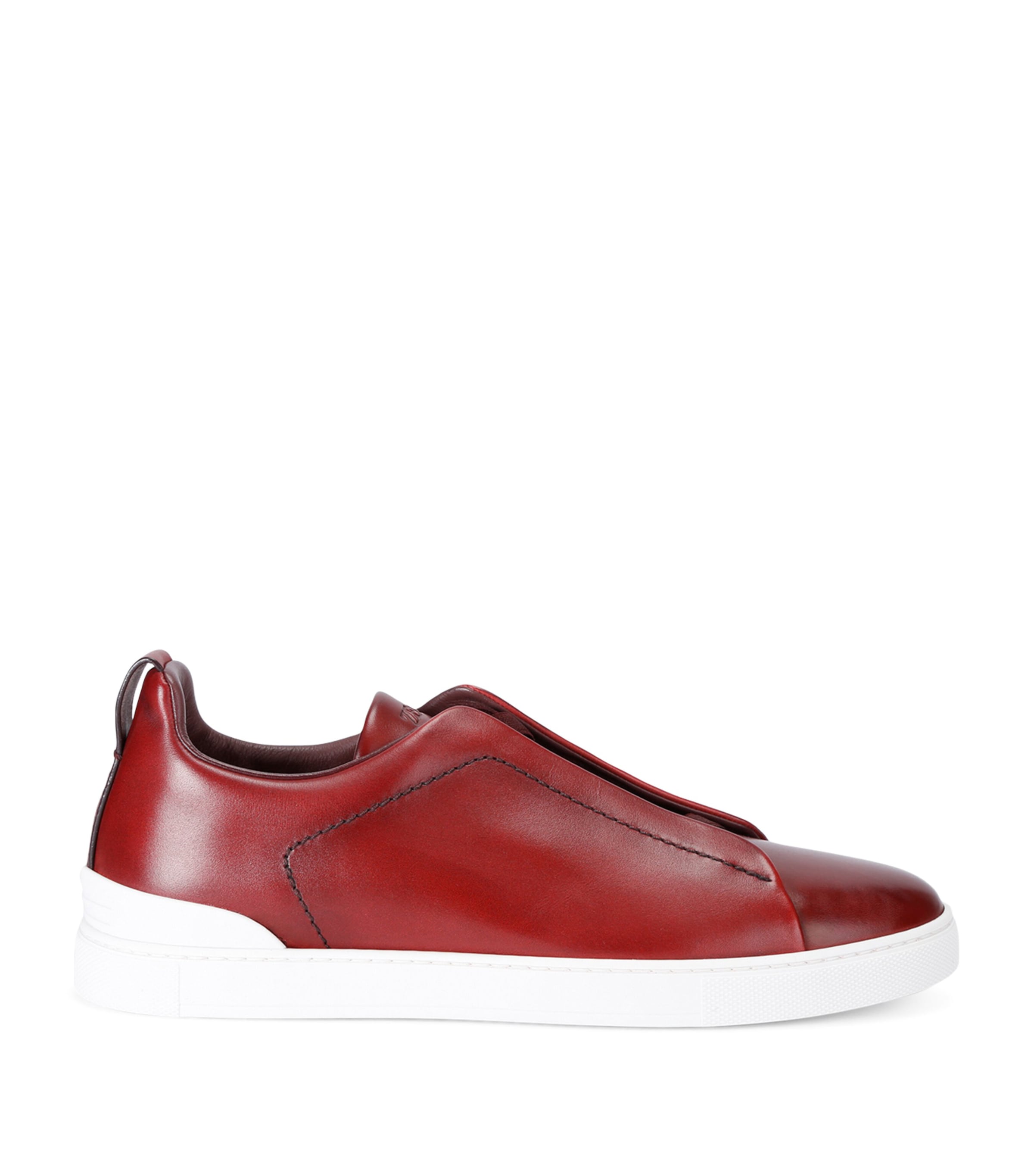 Zegna Leather Triple Stitch Sneakers In Burgundy