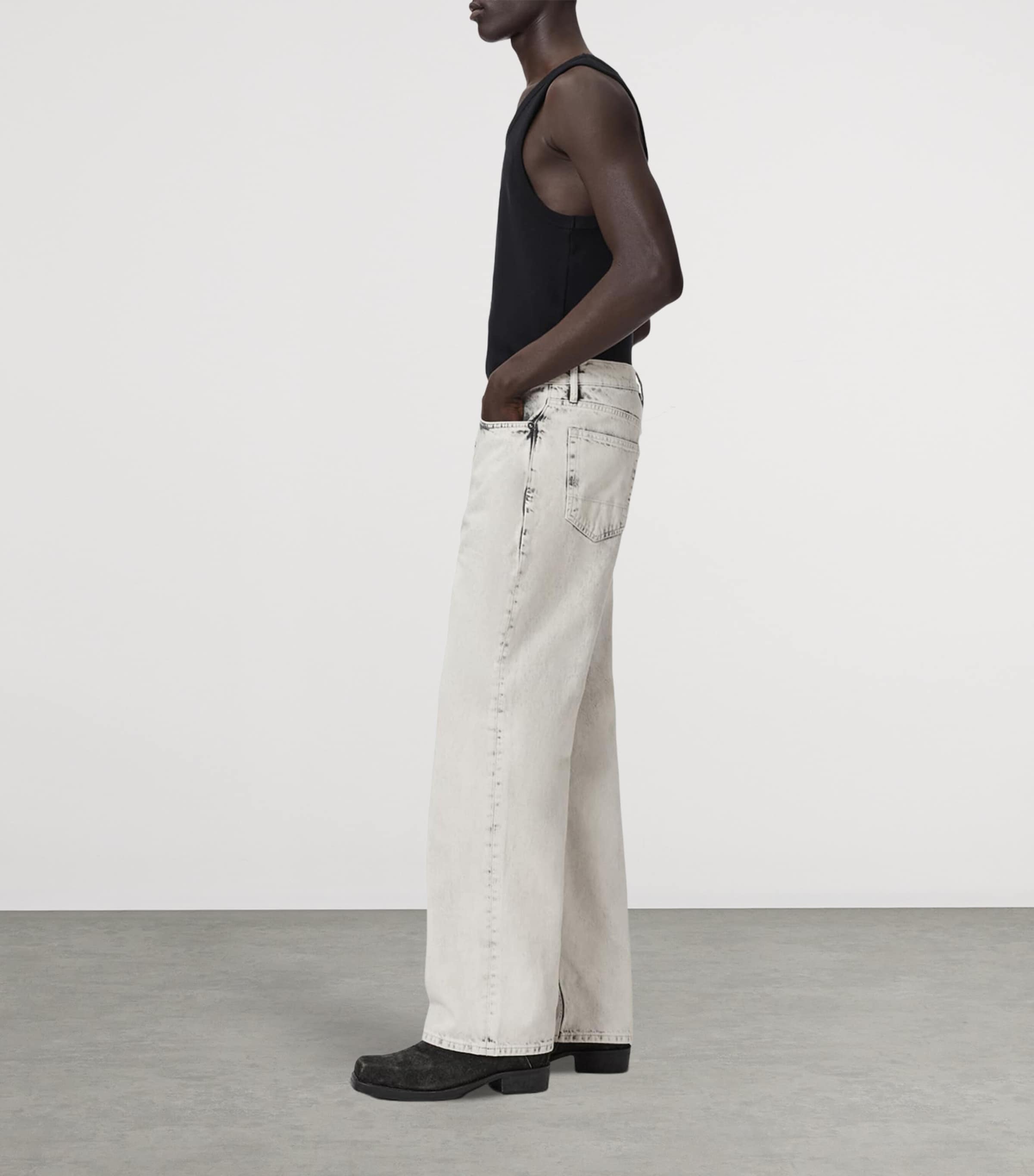 AllSaints Mens Lenny Lux Wide-Leg Jeans Washed Grey Image 5