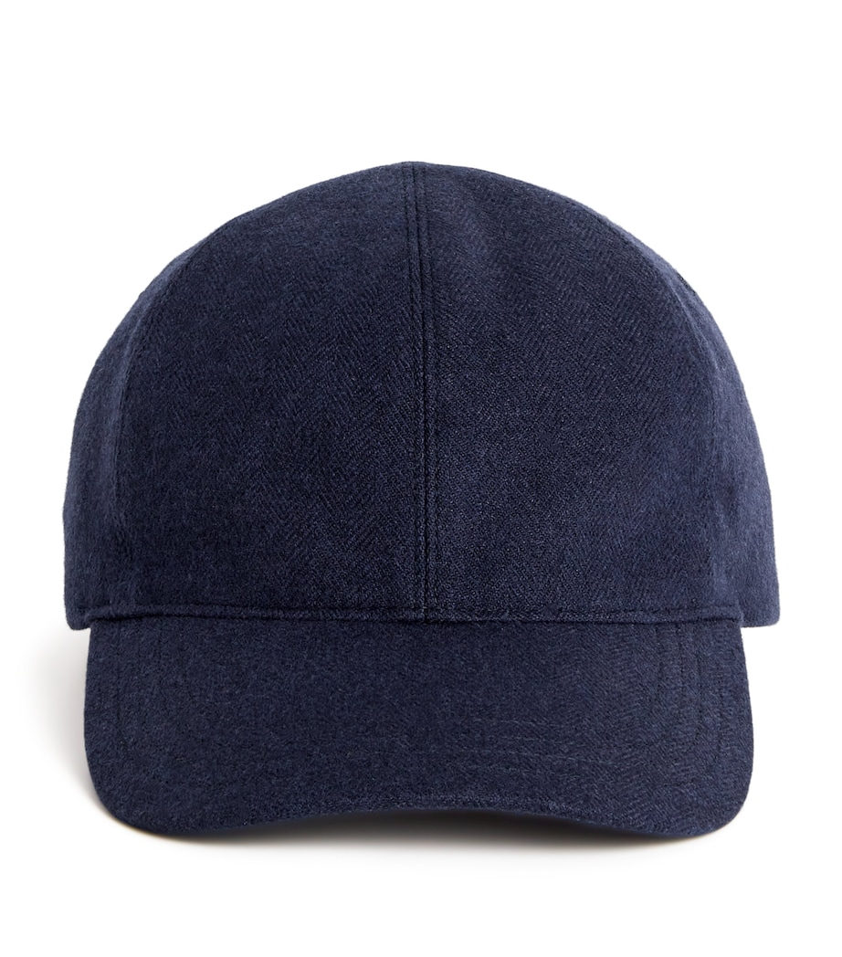 Ralph Lauren Purple Label Wool, Cashmere and Silk-Blend Mini Herringbone Cap Navy Image 1