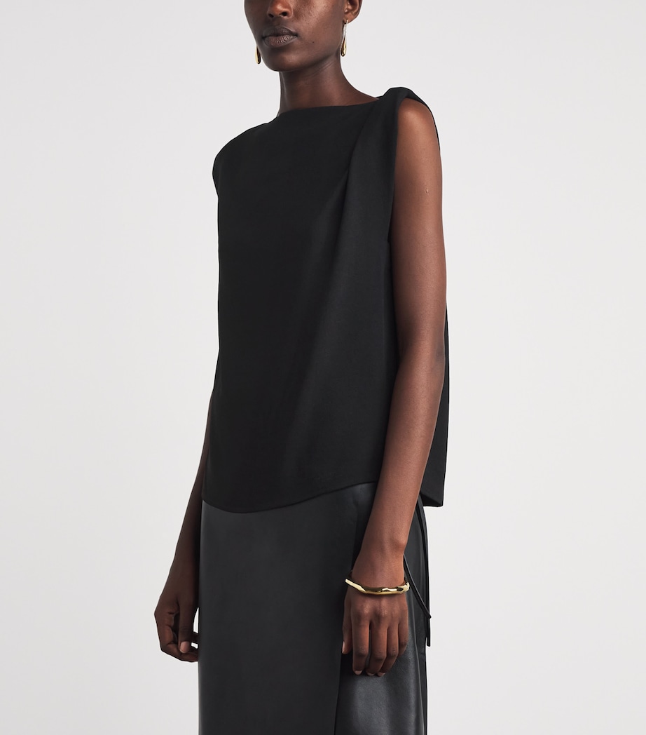Vince Womens Crepe Draped-Shoulder Top Black Image 4