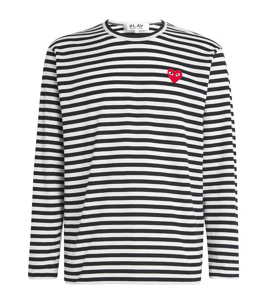 Comme Des Garçons Play Mens Striped Heart Logo T-Shirt Black/white Image 1
