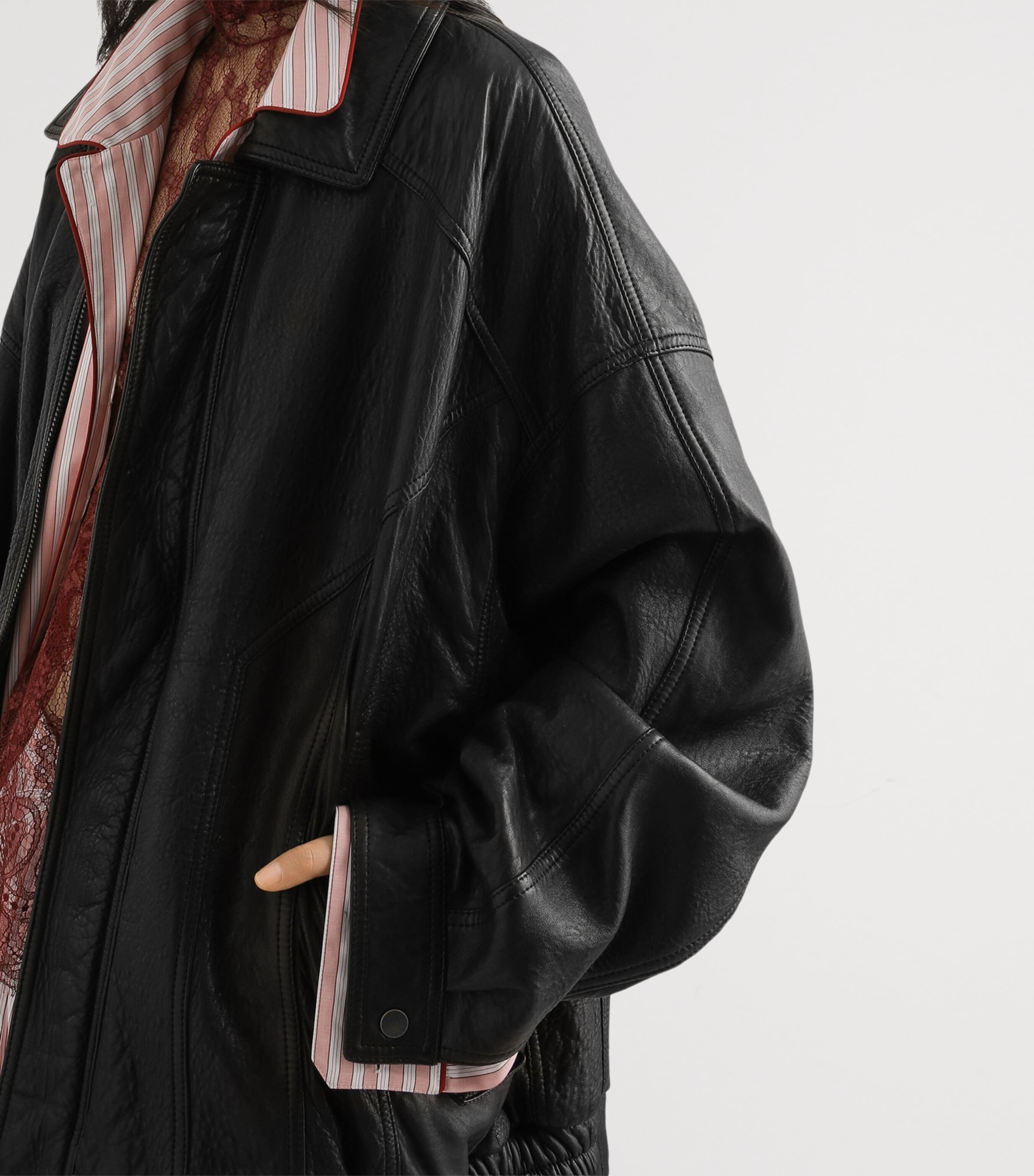 Dolce&Gabbana Womens Oversized Leather Jacket Blac Image 6