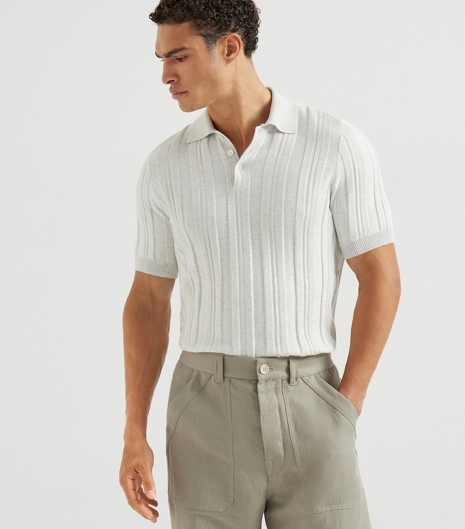 Brunello Cucinelli Mens Rib-Knit Polo Sweater Image 3