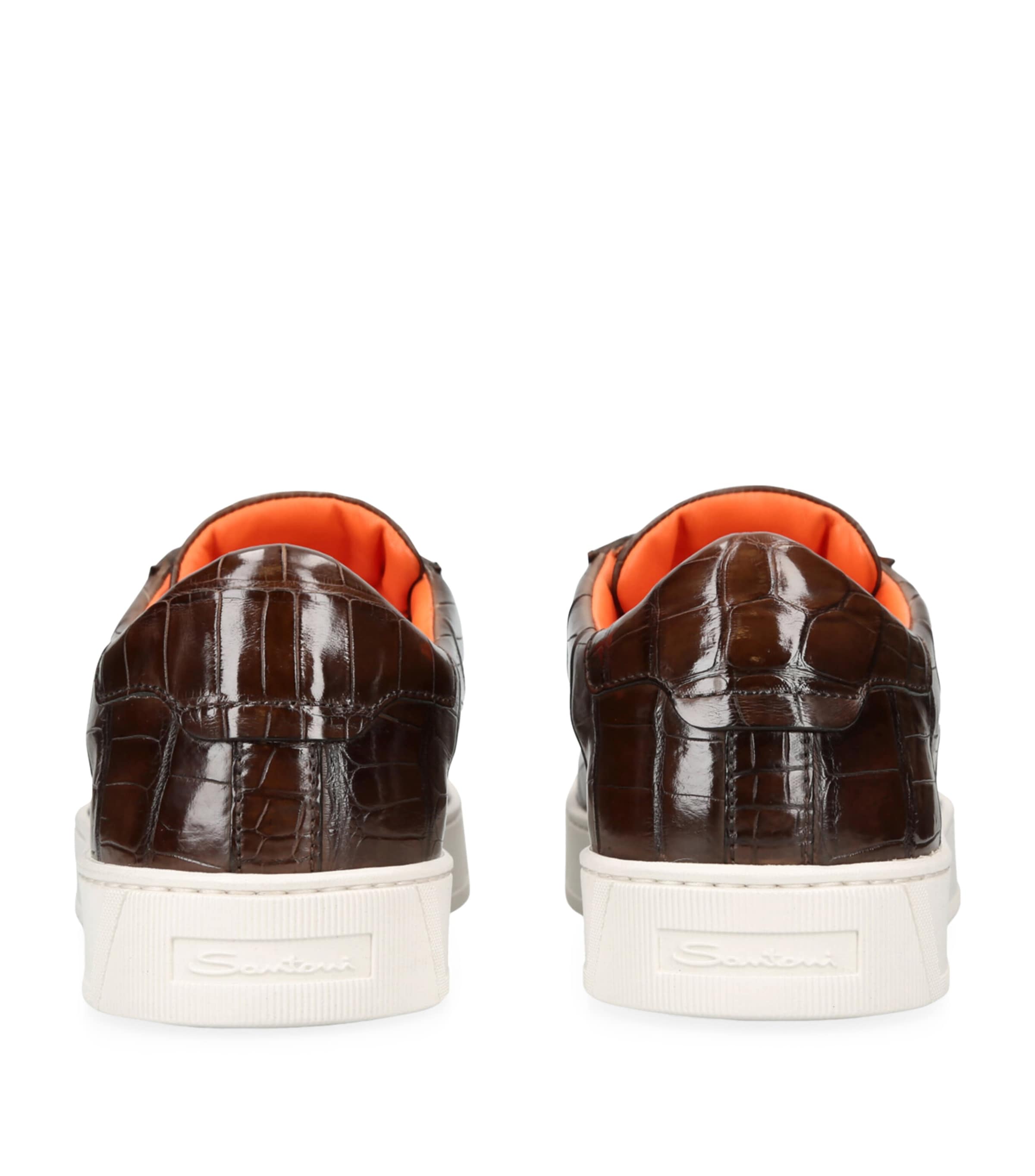 Santoni Crocodile Leather Gloria Sneakers Dark Brown Image 2