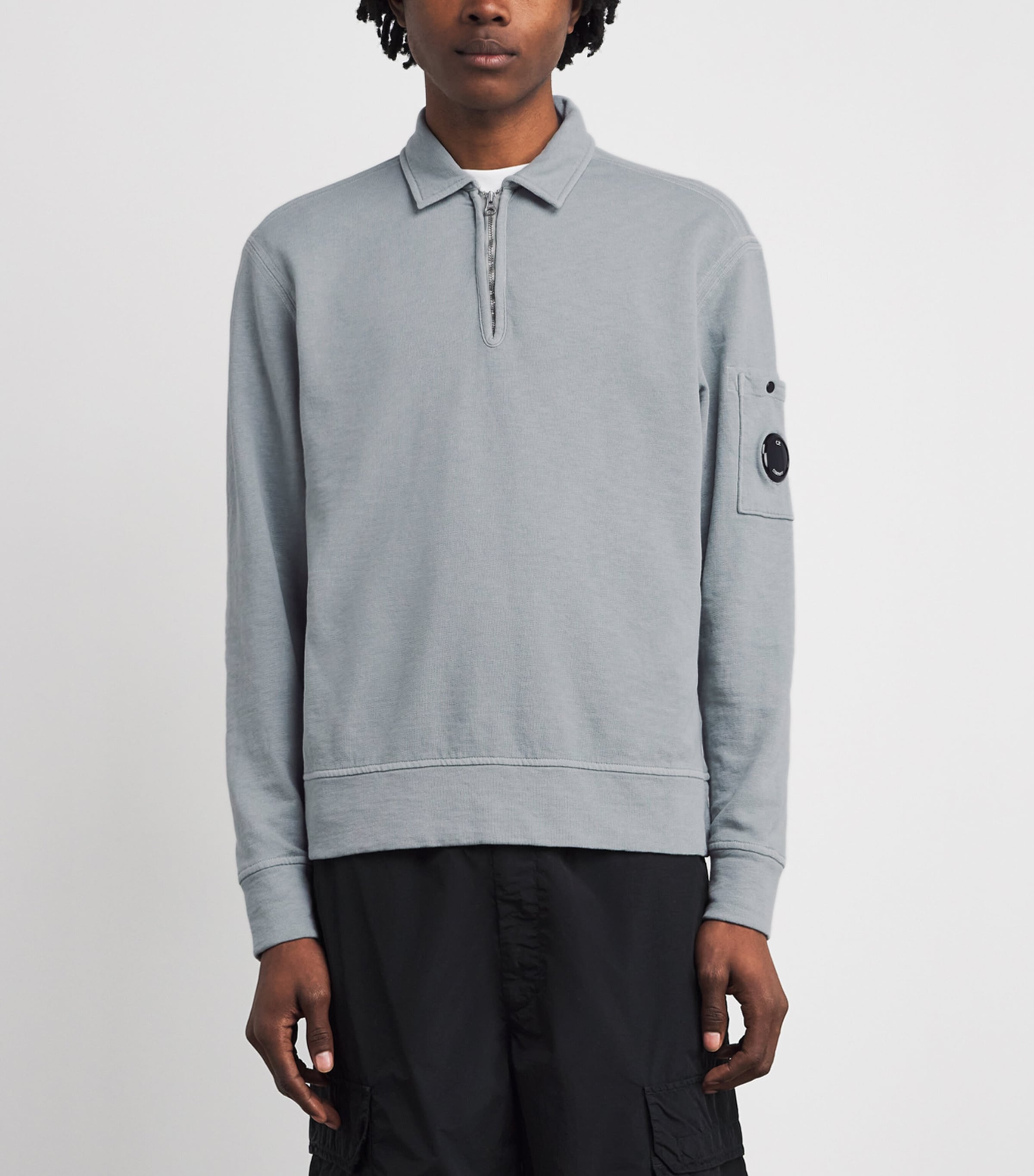 C.P. Company Mens Cotton Malfilè Quarter-Zip Sweatshirt Silver Blue Image 4