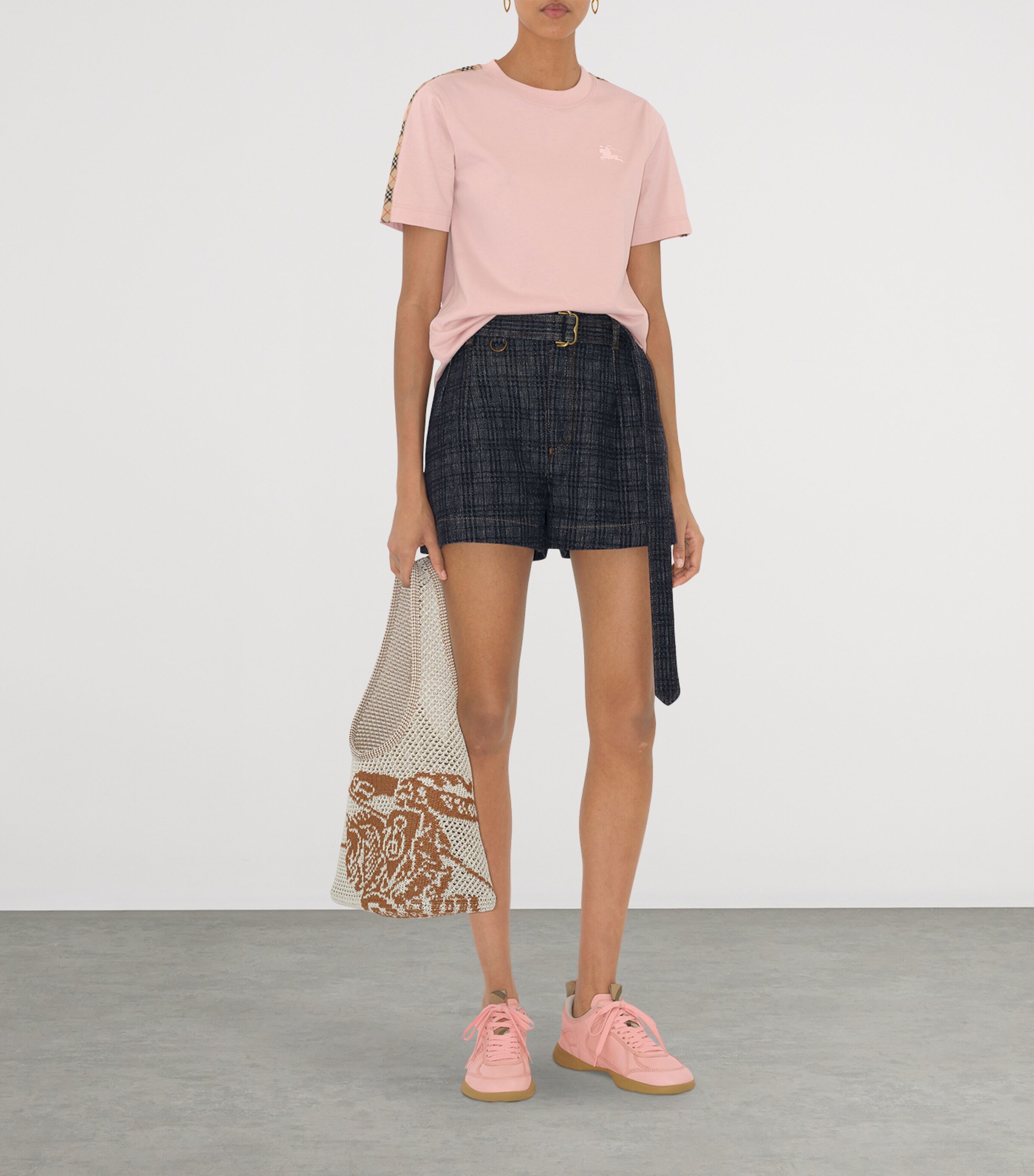 Burberry Womens Cotton Check-Trim EKD T-Shirt Bouquet Image 2