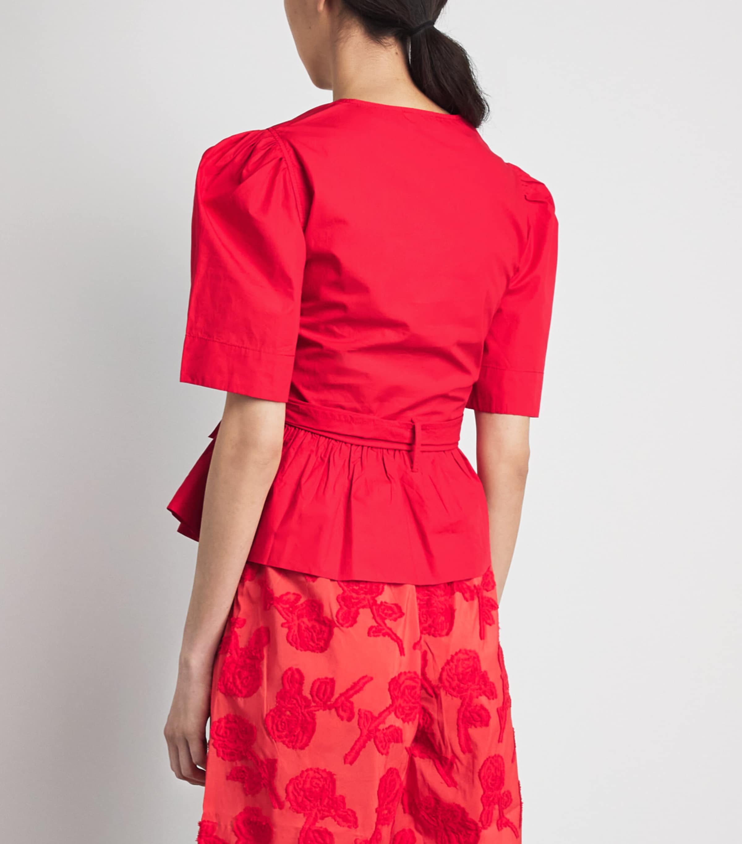 GANNI Womens Cotton Bow-Detail Blouse Racing Red Image 5