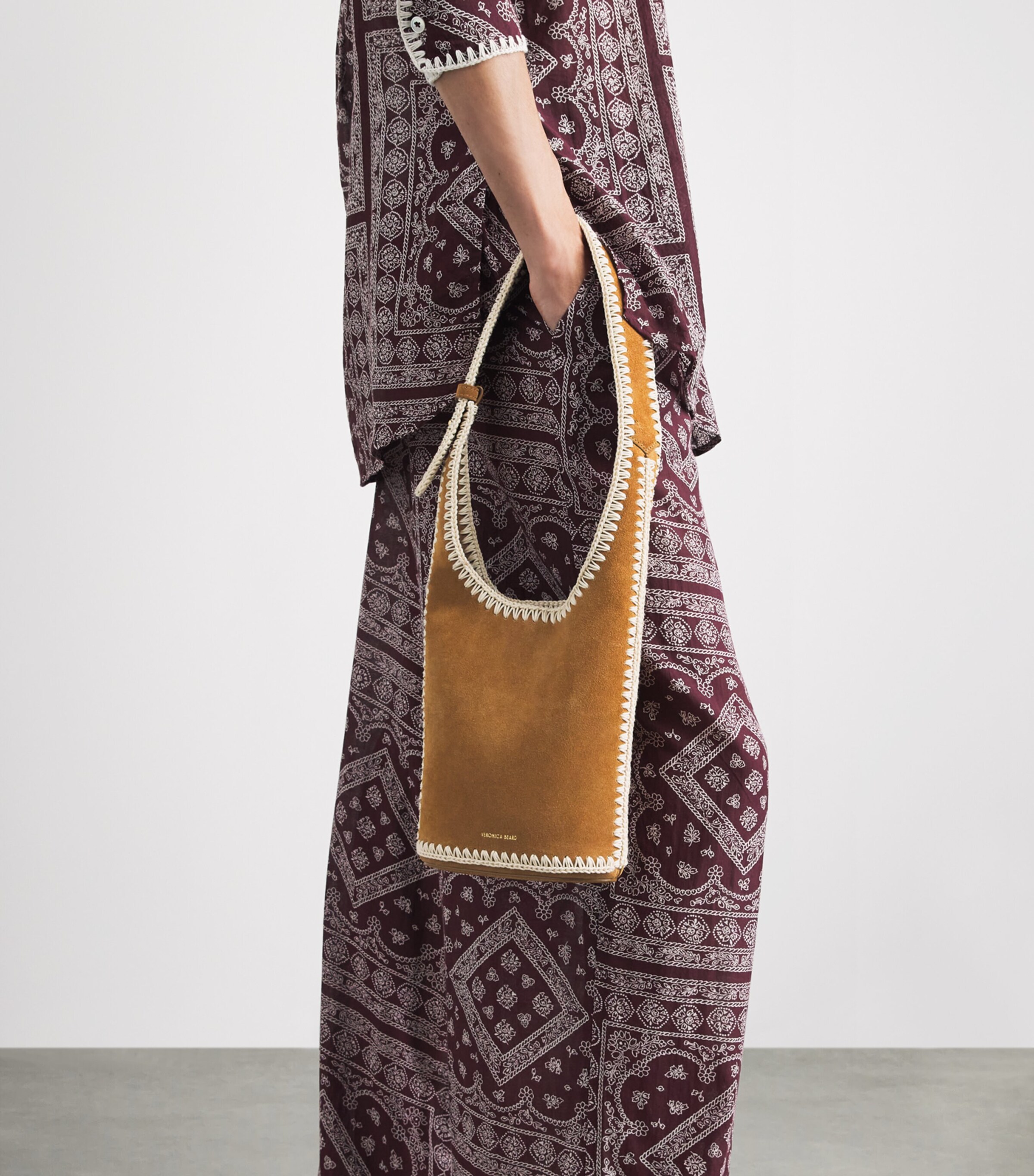 Veronica Beard Suede Whipstitch Loop Shoulder Bag Acorn Multi Image 4